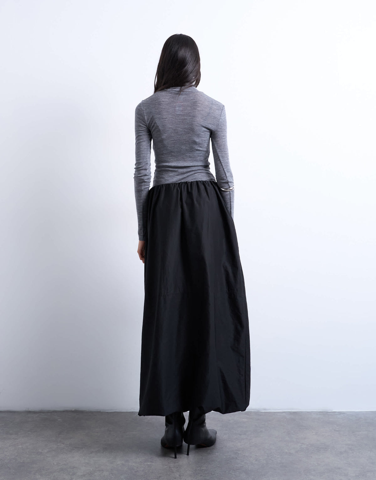 Topshop techy seam detail bubble hem maxi skirt in black
