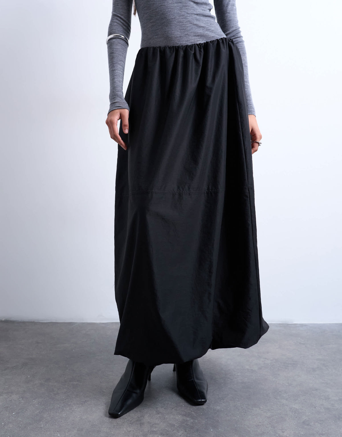 Topshop techy seam detail bubble hem maxi skirt in black