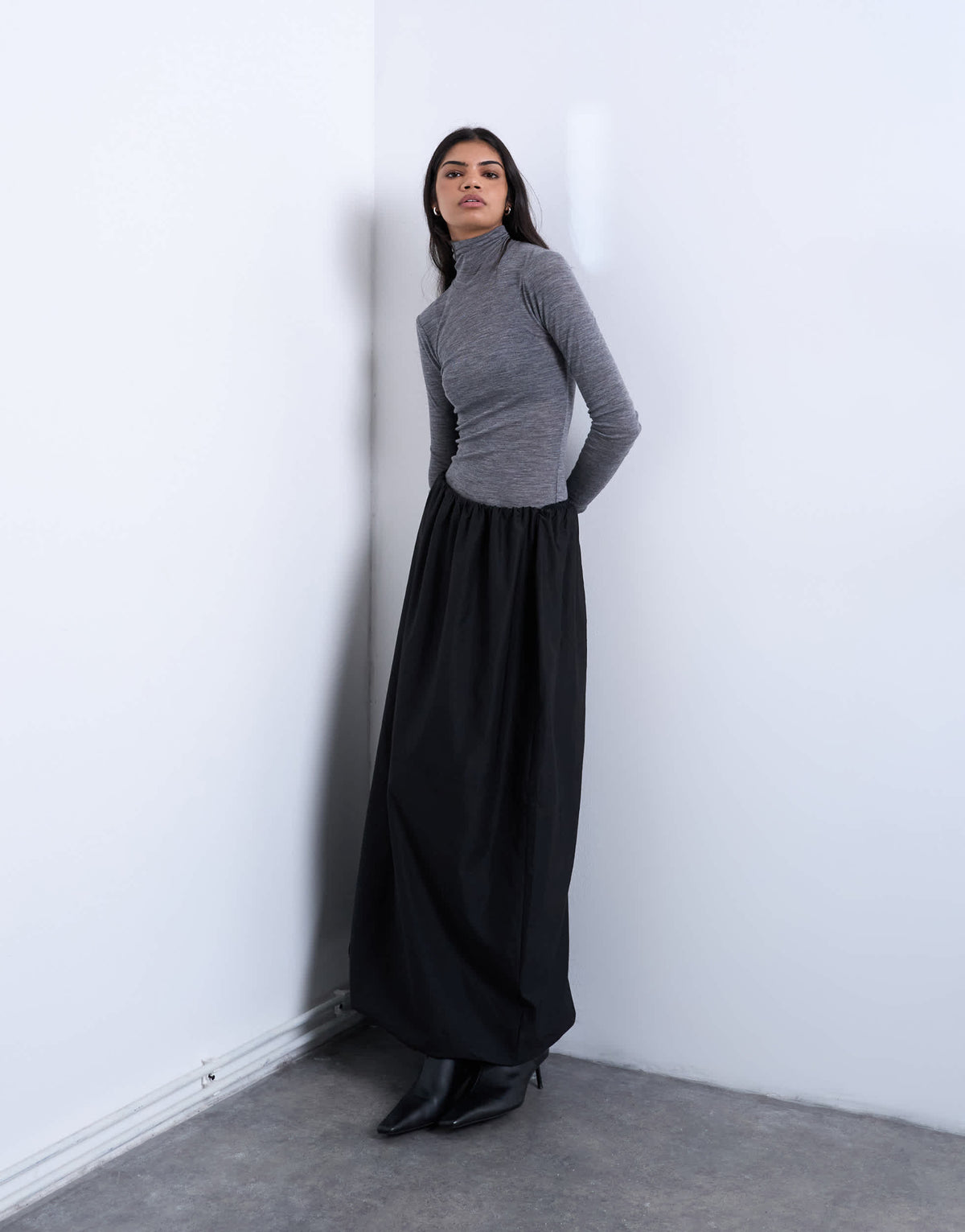 Topshop techy seam detail bubble hem maxi skirt in black