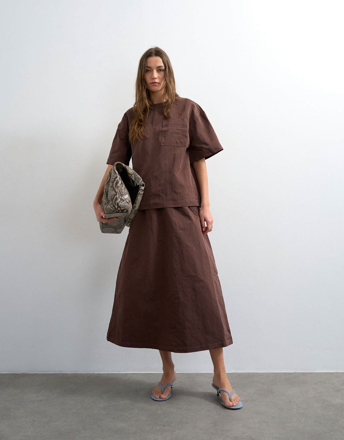 Topshop structured woven tee in chocolate