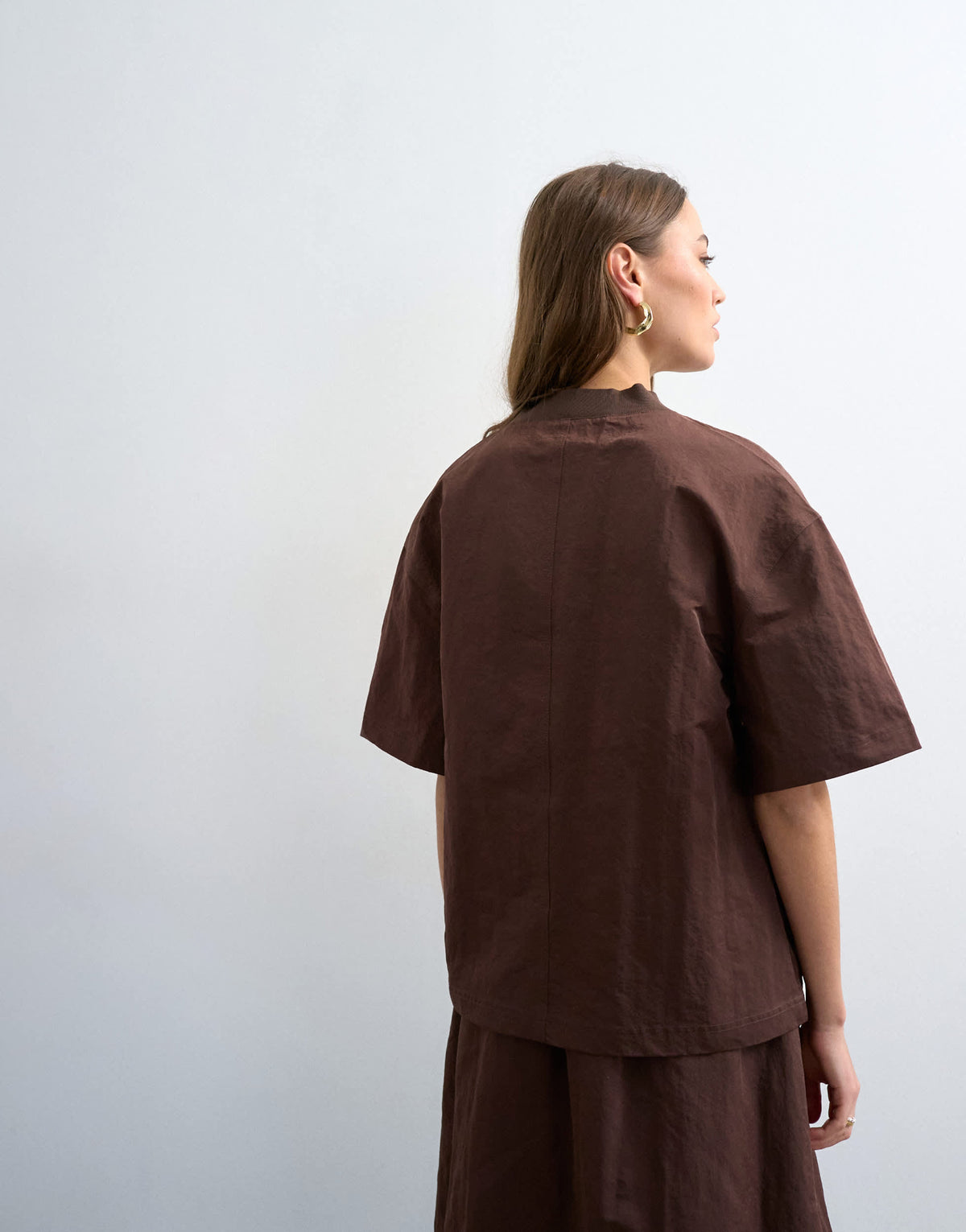 Topshop structured woven tee in chocolate
