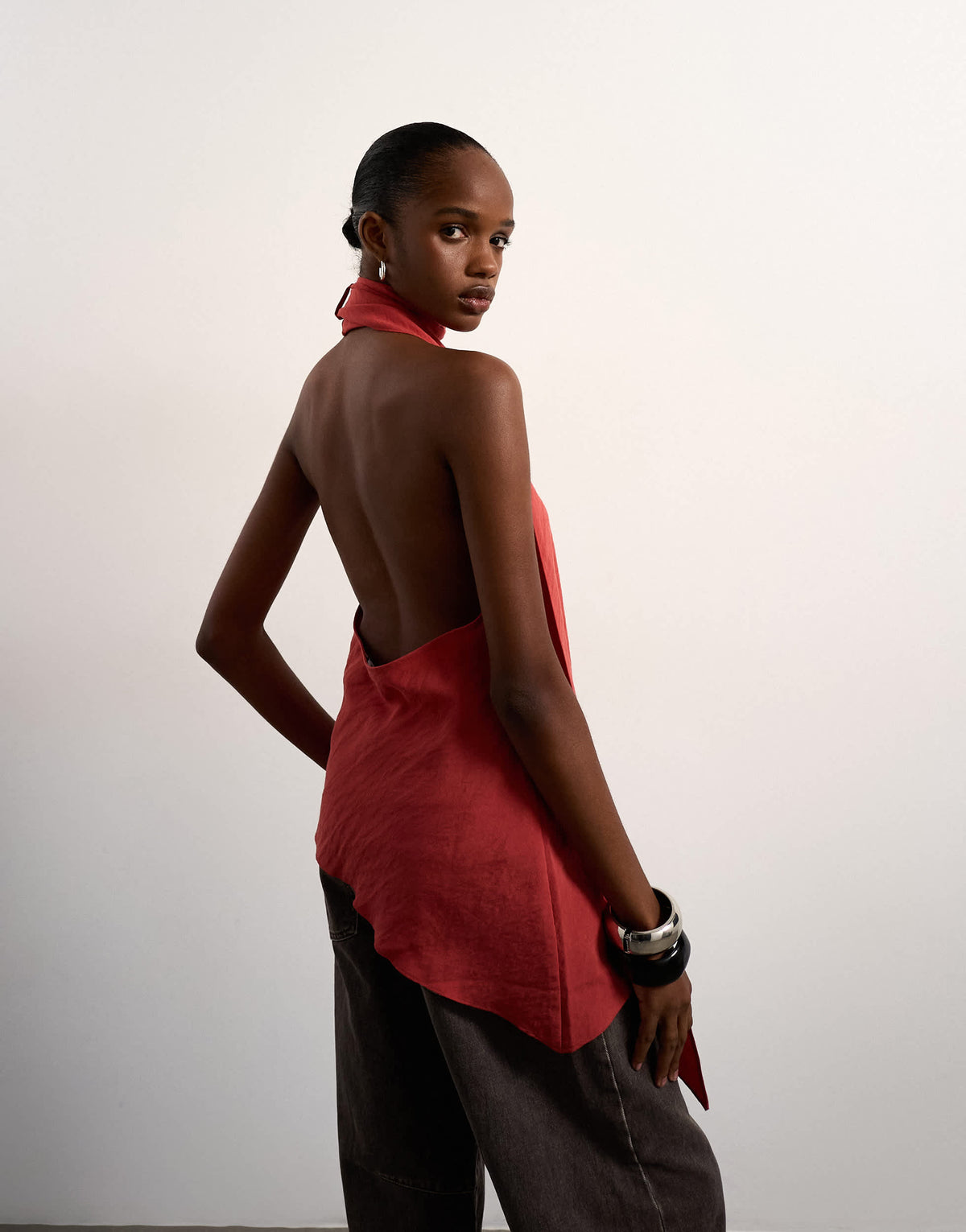 Topshop halter scarf detail top in rust
