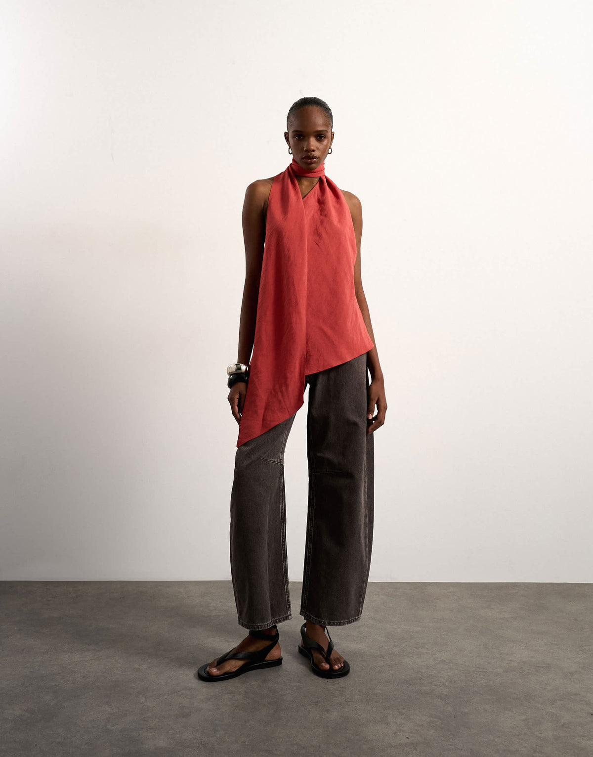 Topshop halter scarf detail top in rust