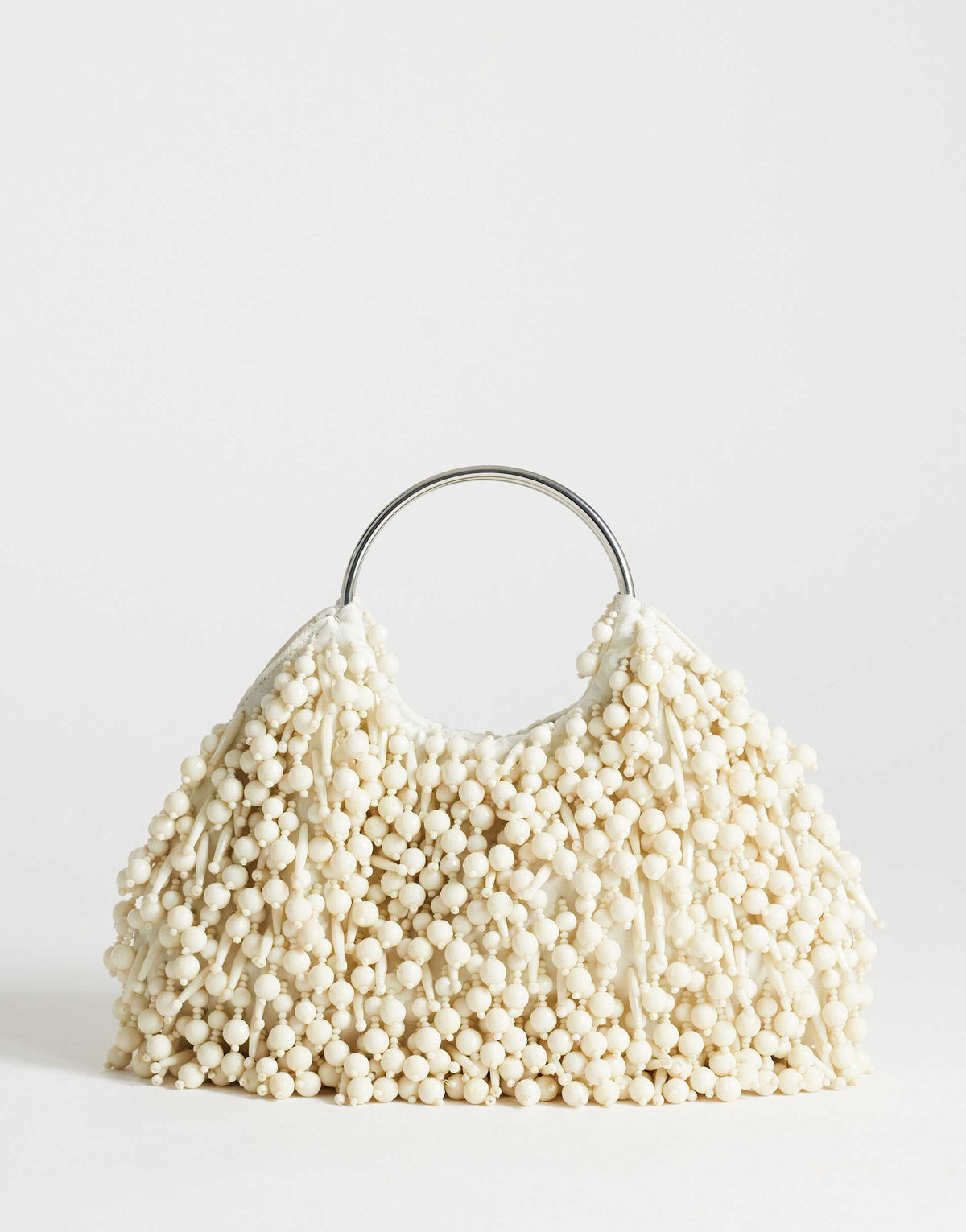 Topshop Hunter bead grab bag with metal handle in ivory