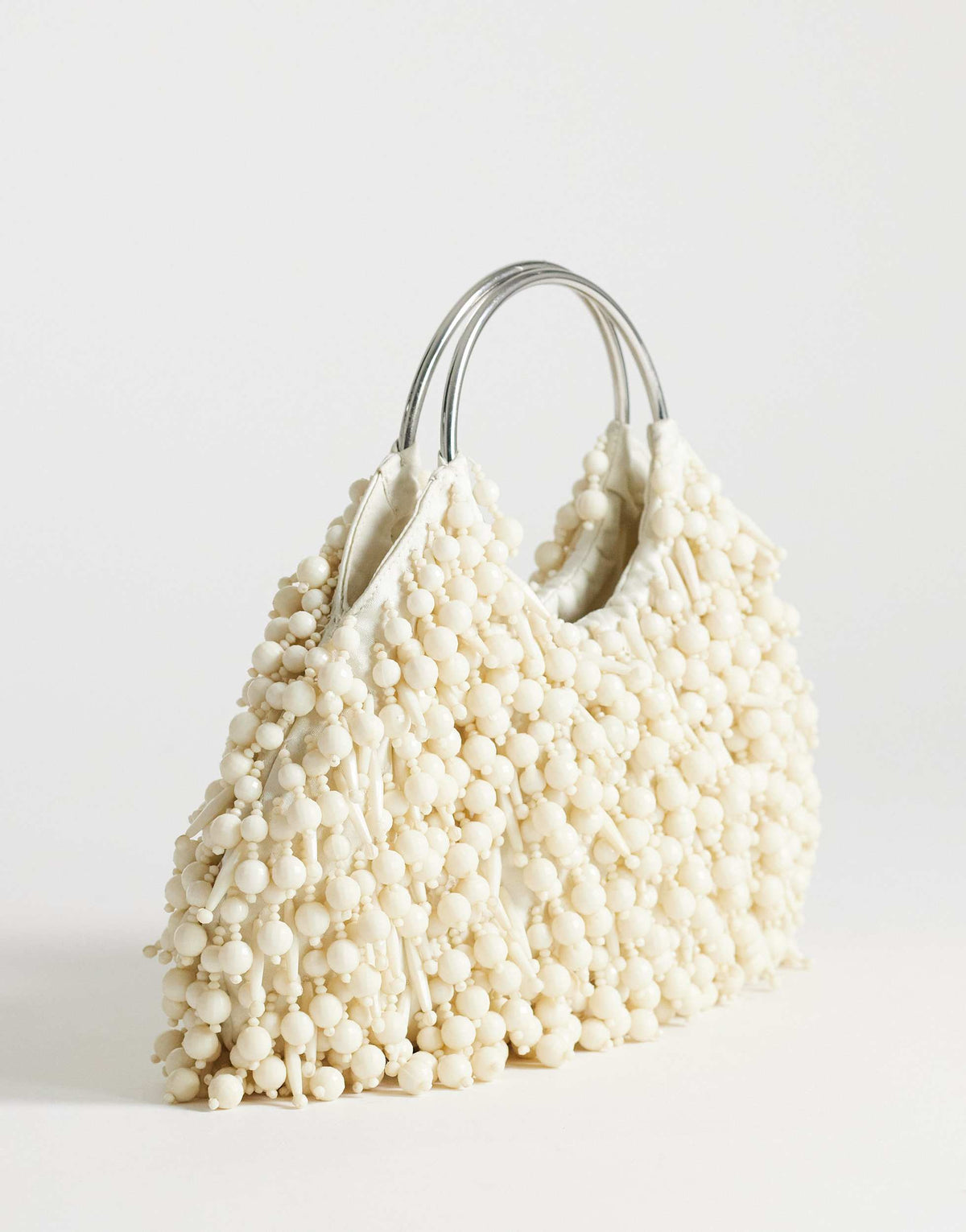 Topshop Hunter bead grab bag with metal handle in ivory