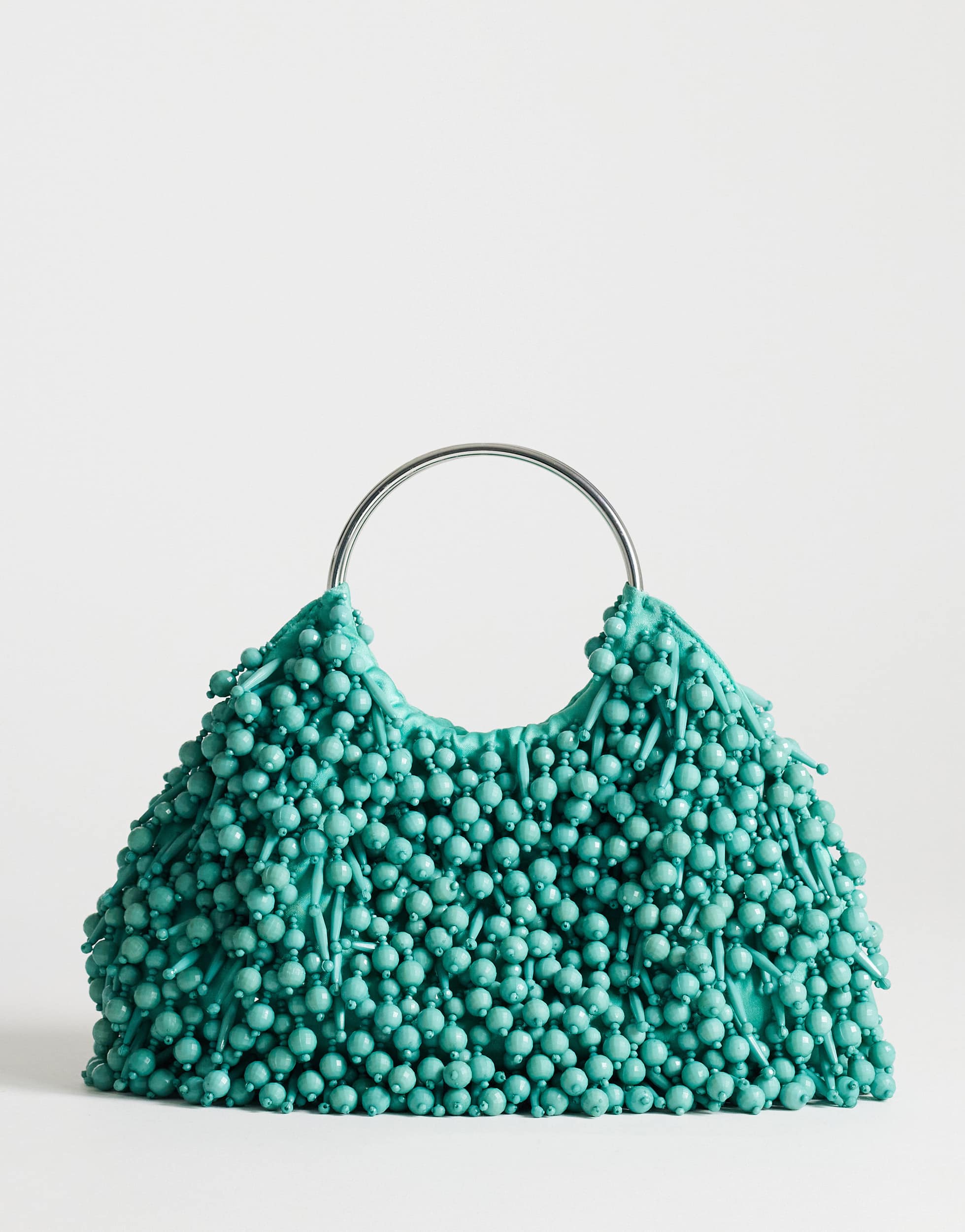 Topshop Hunter medium bead grab bag with metal handle in teal