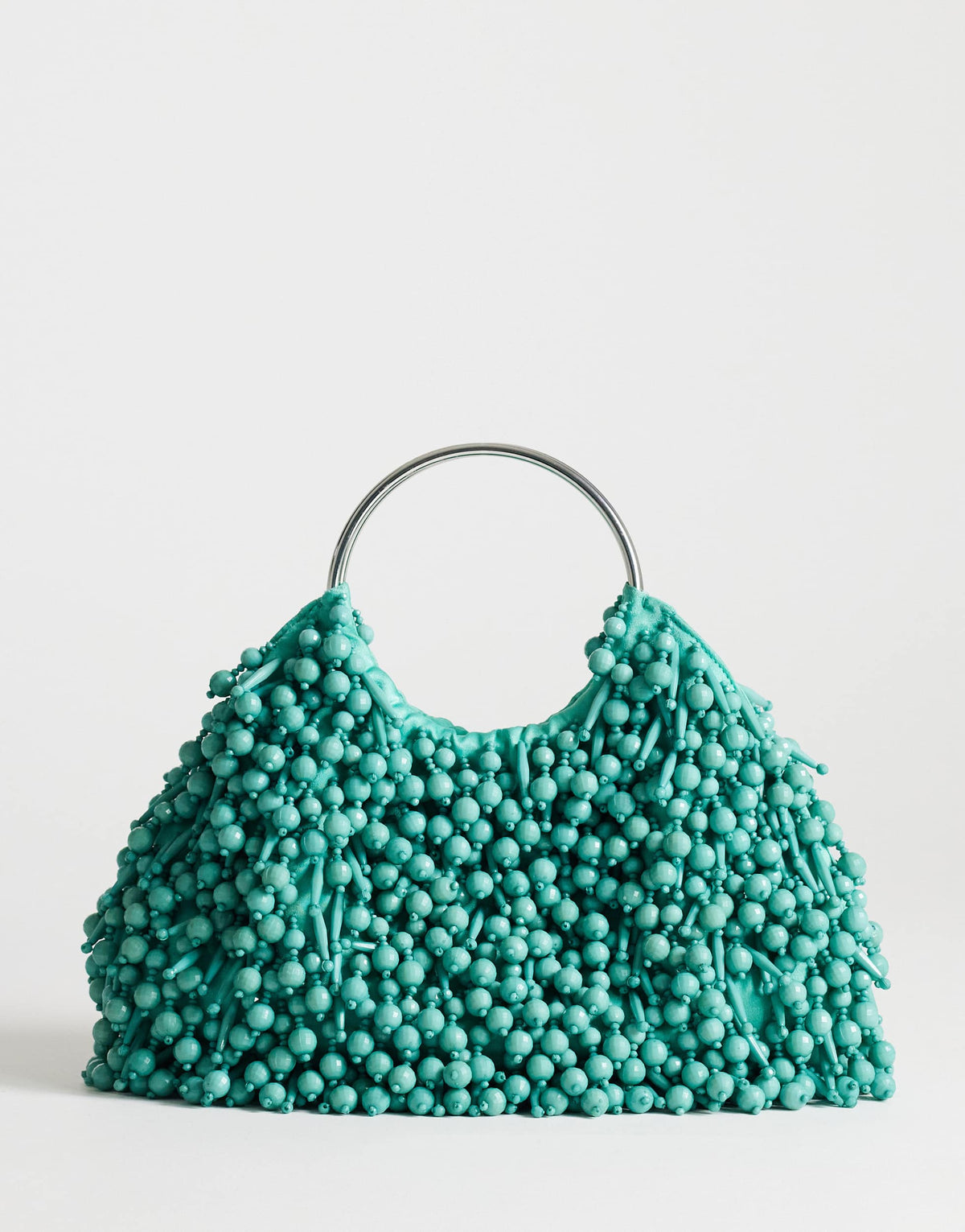 Topshop Hunter medium bead grab bag with metal handle in teal