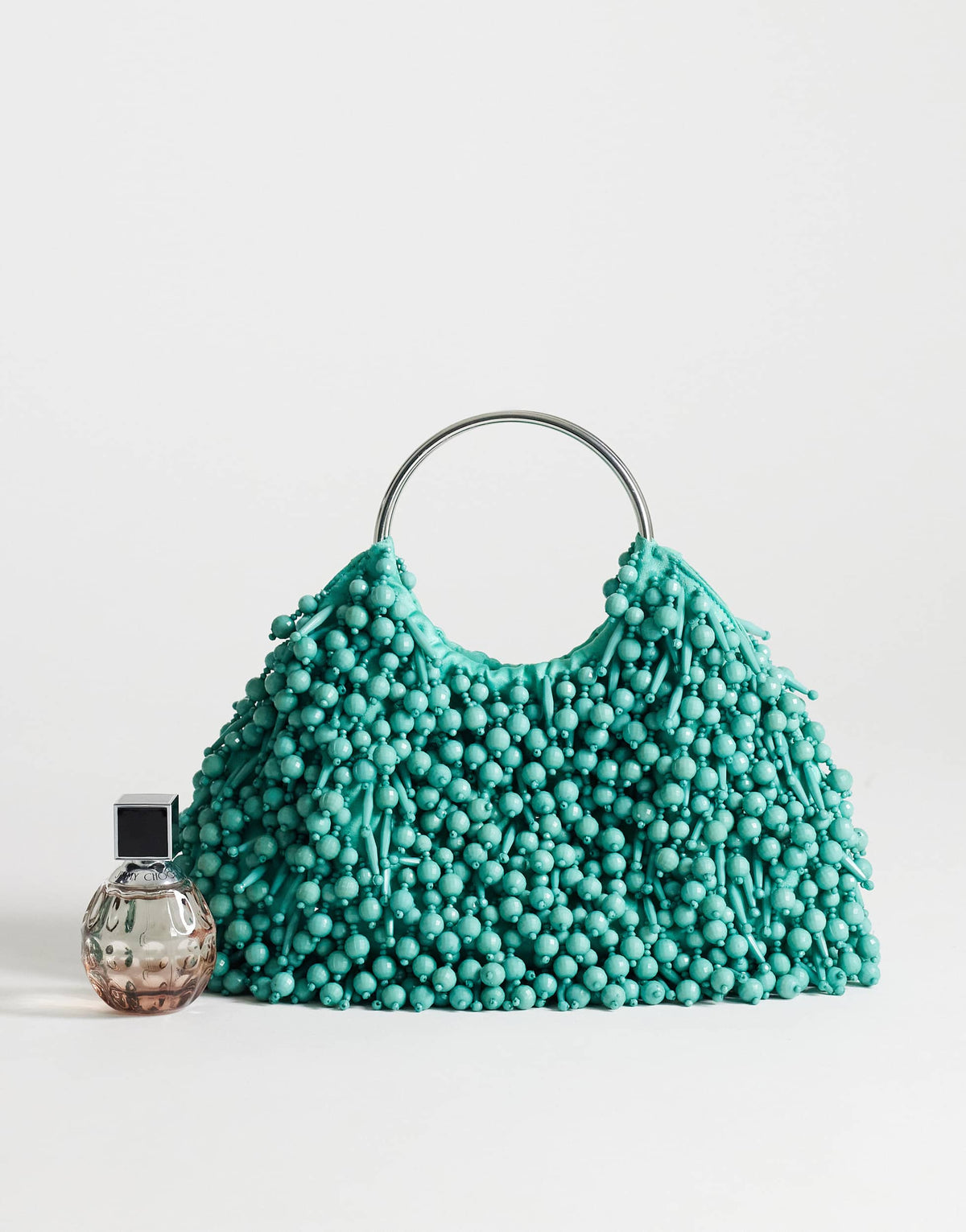 Topshop Hunter medium bead grab bag with metal handle in teal