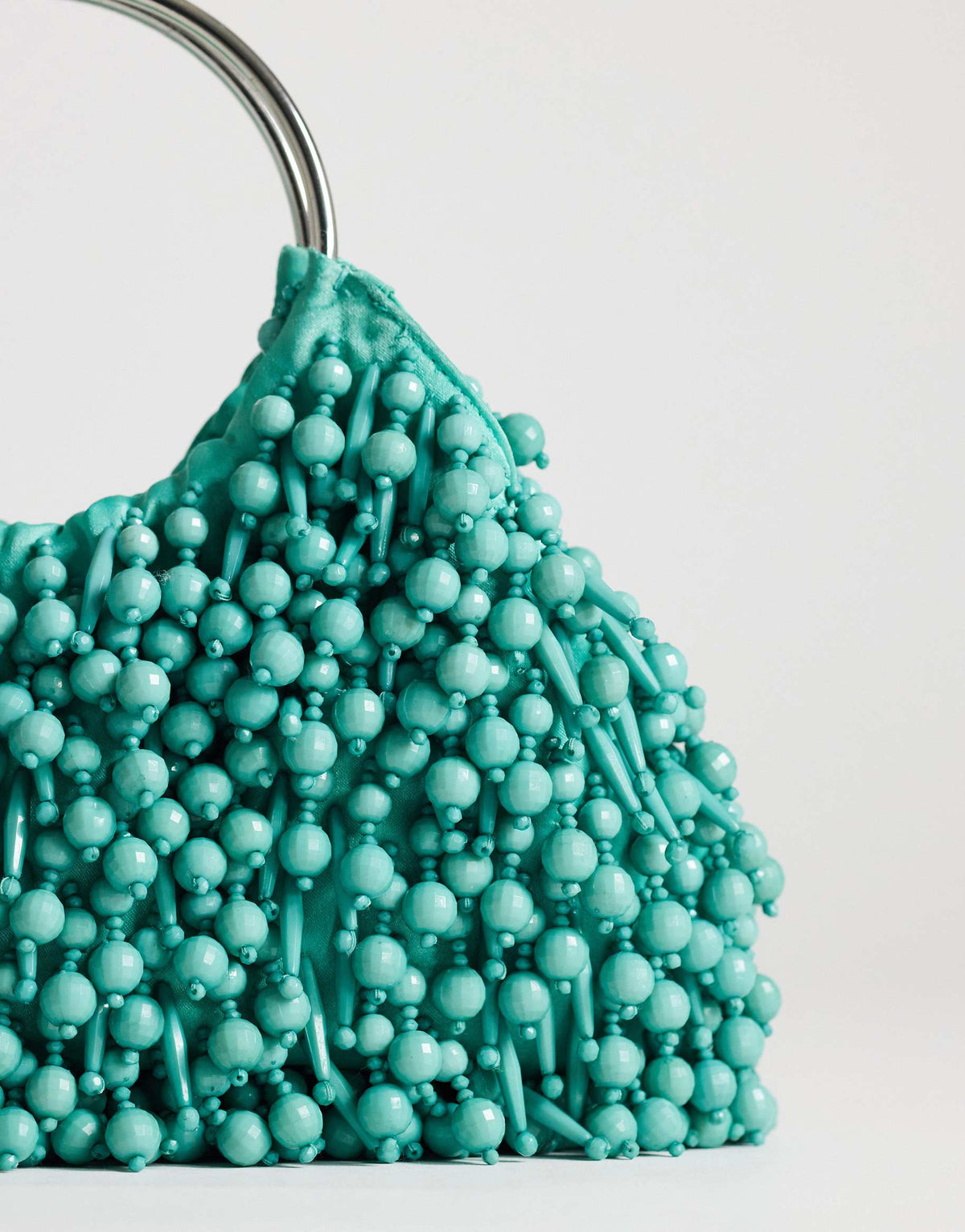 Topshop Hunter medium bead grab bag with metal handle in teal