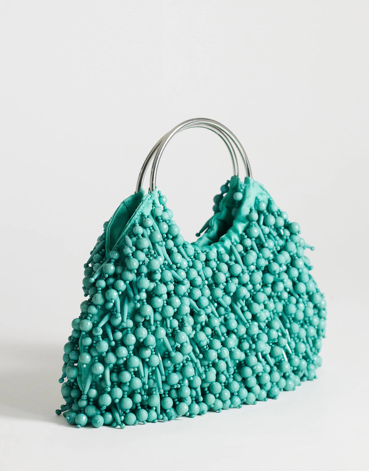 Topshop Hunter medium bead grab bag with metal handle in teal