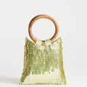 Topshop Holly sequin grab bag with wooden handle in lime