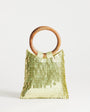 Topshop Holly sequin grab bag with wooden handle in lime