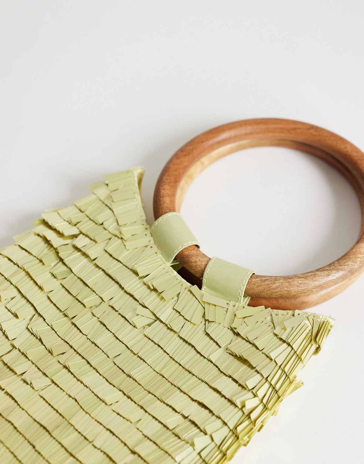 Topshop Holly sequin grab bag with wooden handle in lime