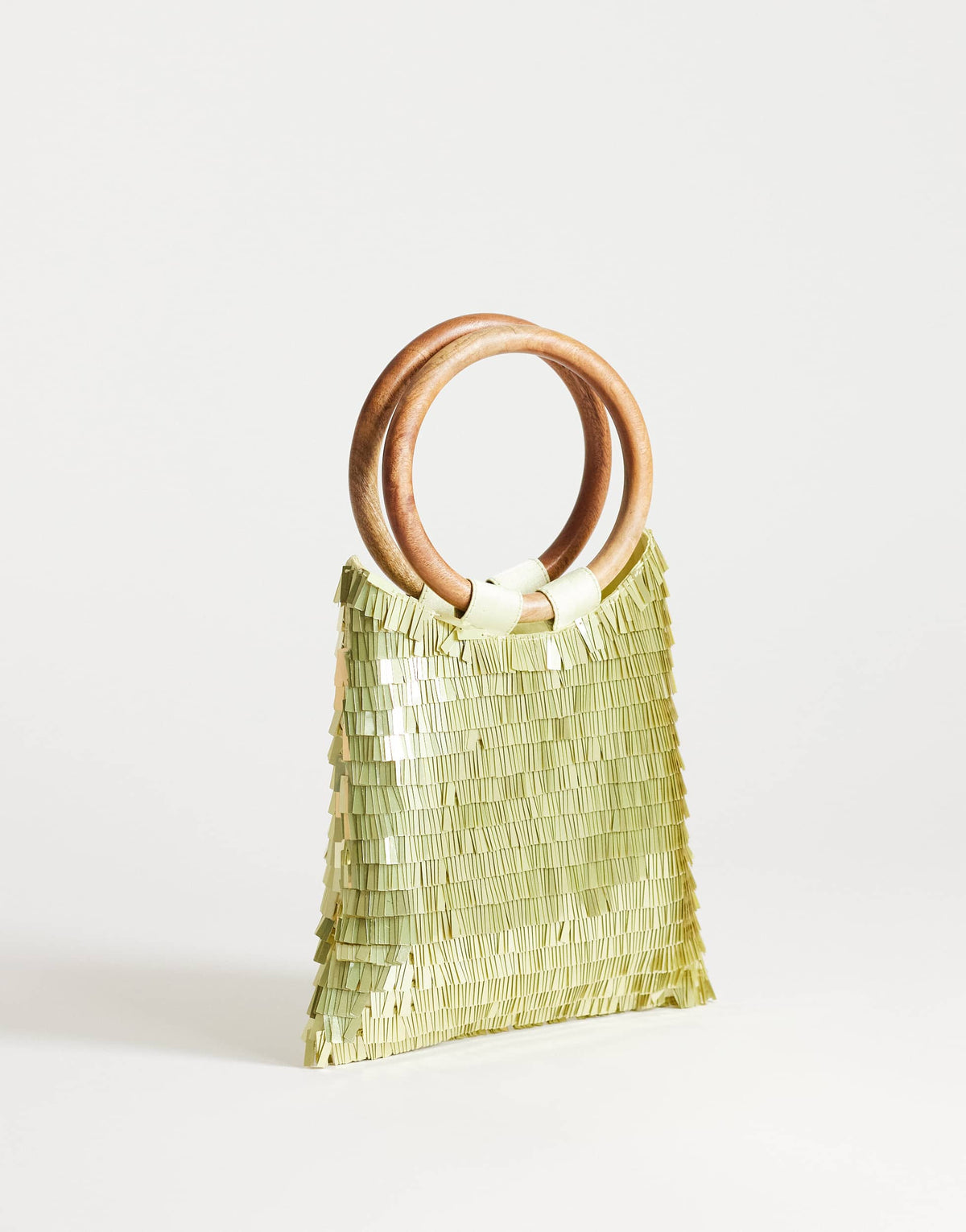 Topshop Holly sequin grab bag with wooden handle in lime
