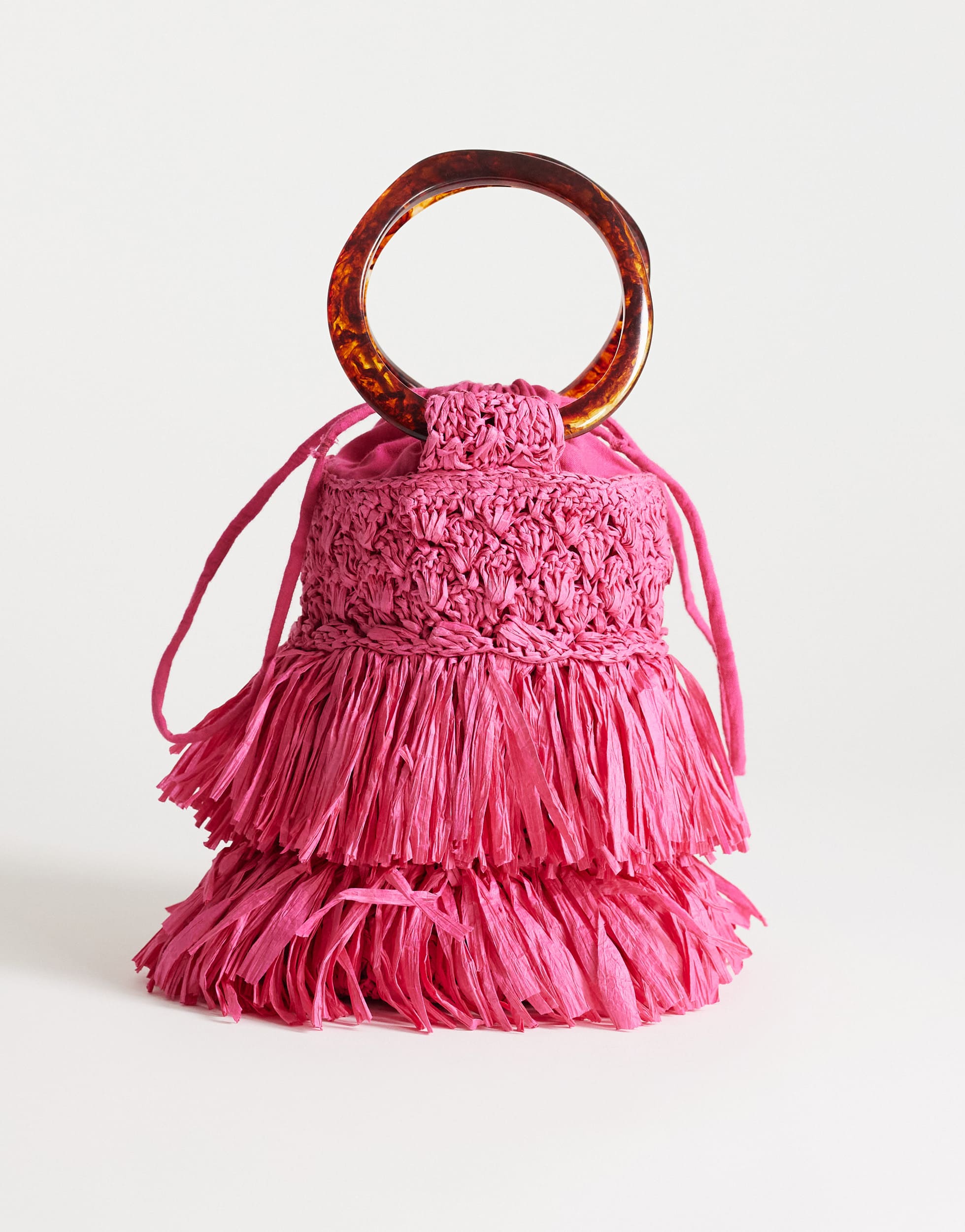 Topshop Harper tassel straw grab bag in pink