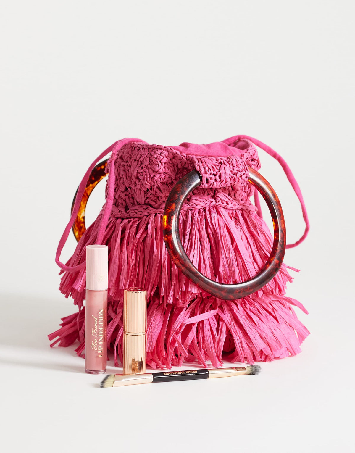 Topshop Harper small tassel straw grab bag in pink