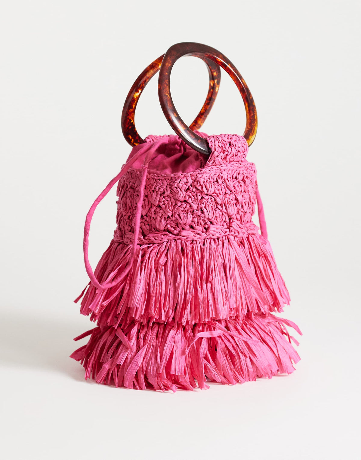 Topshop Harper small tassel straw grab bag in pink