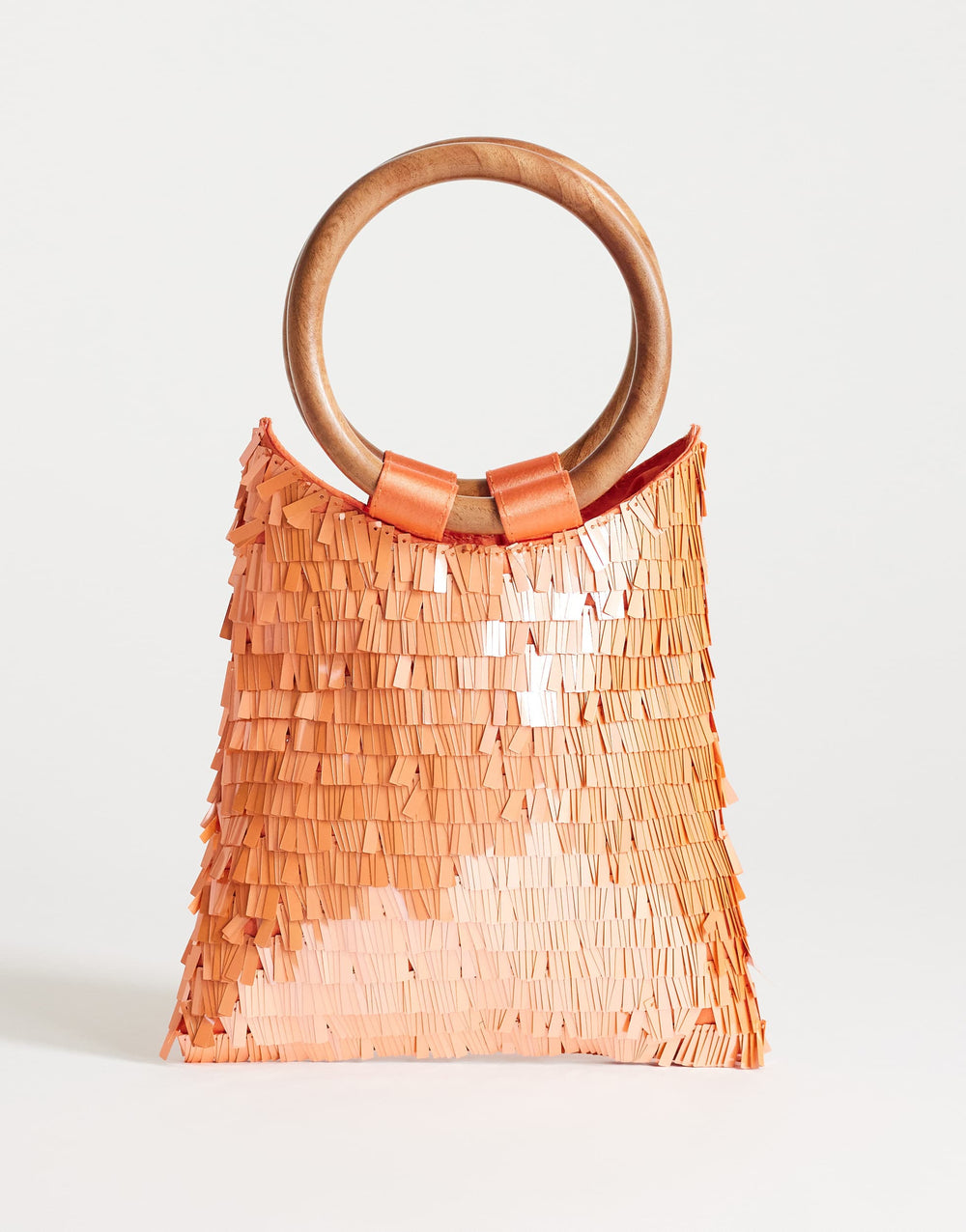 Topshop Holly Paillettentasche mit Holzgriff in Koralle