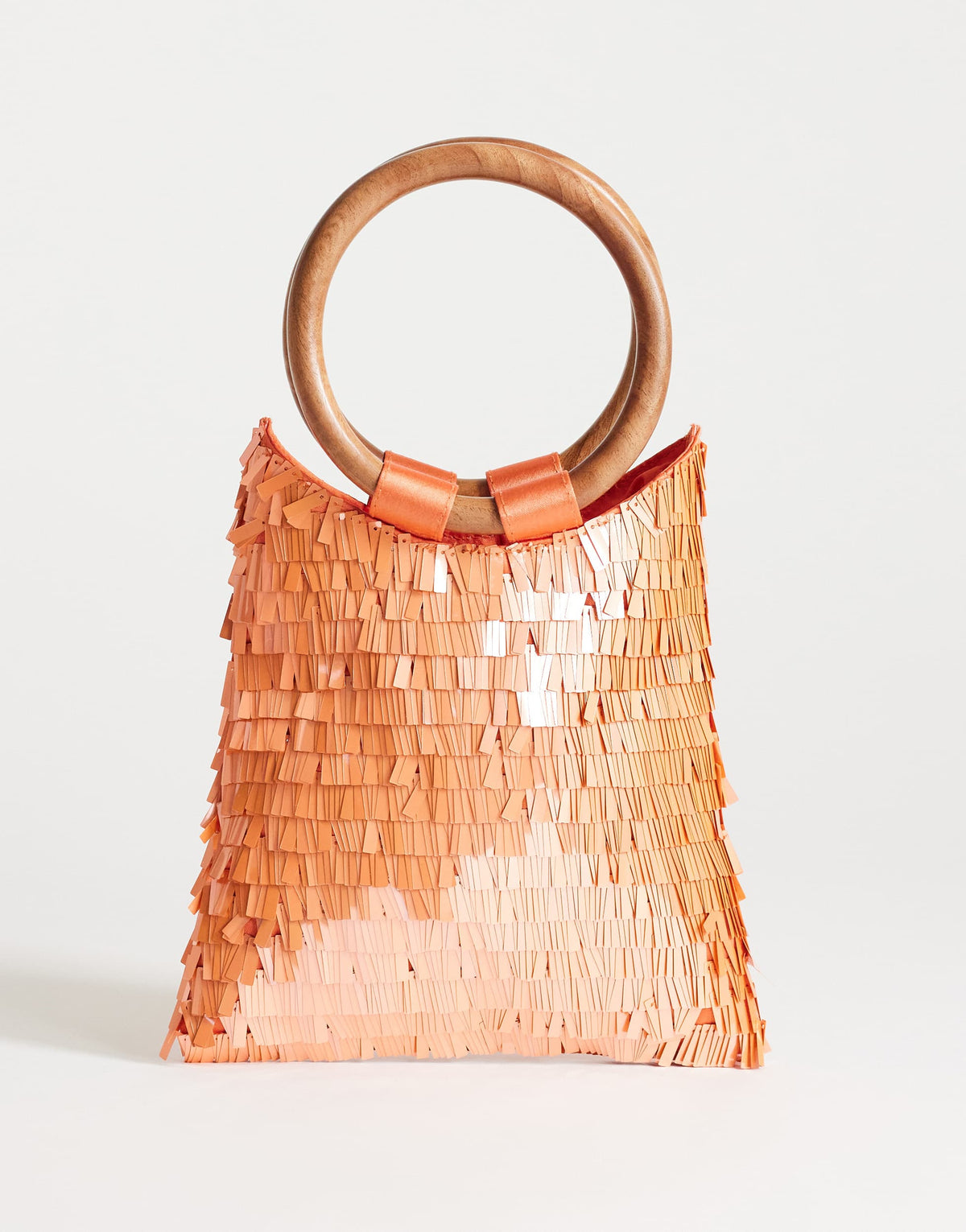 Topshop Holly sequin grab bag with wooden handle in coral