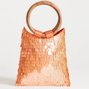Topshop Holly sequin grab bag with wooden handle in coral