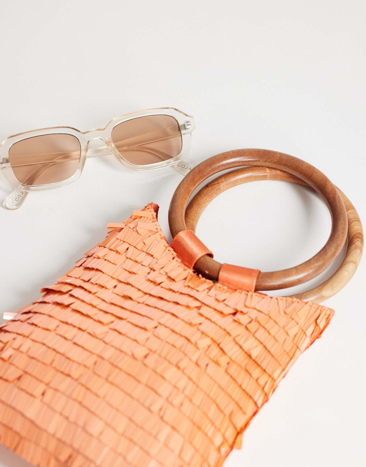 Topshop Holly sequin grab bag with wooden handle in coral