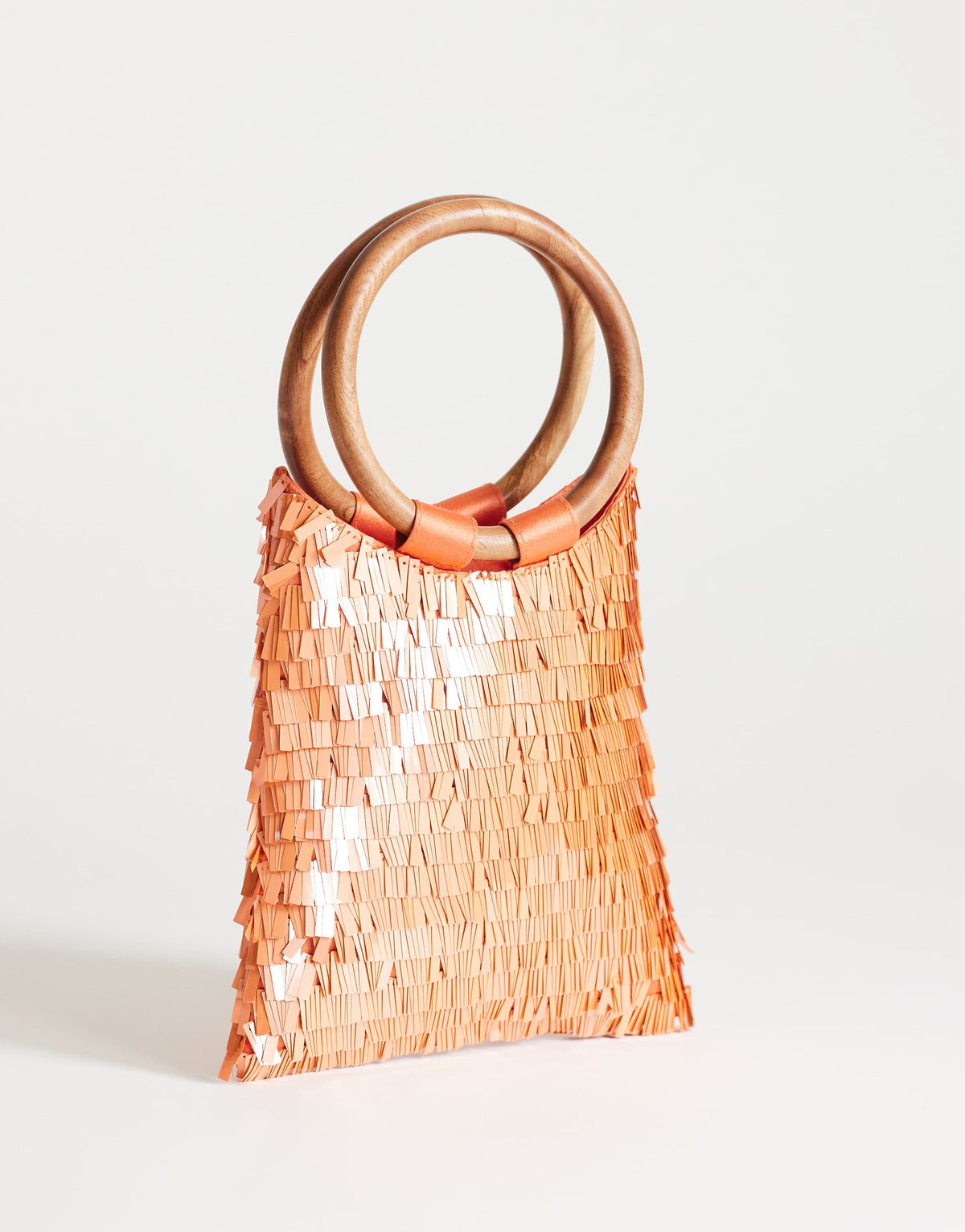 Topshop Holly sequin grab bag with wooden handle in coral