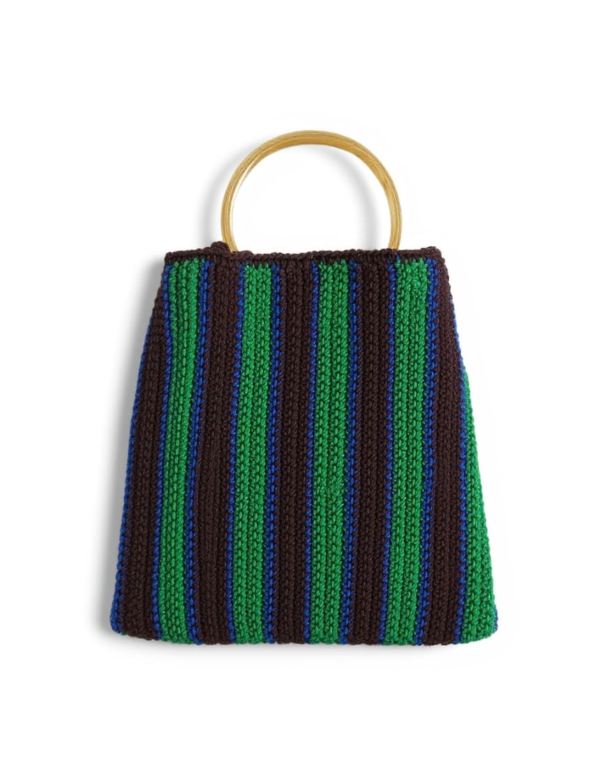 Topshop Carlie metal handle stripe crochet bag in green stripe