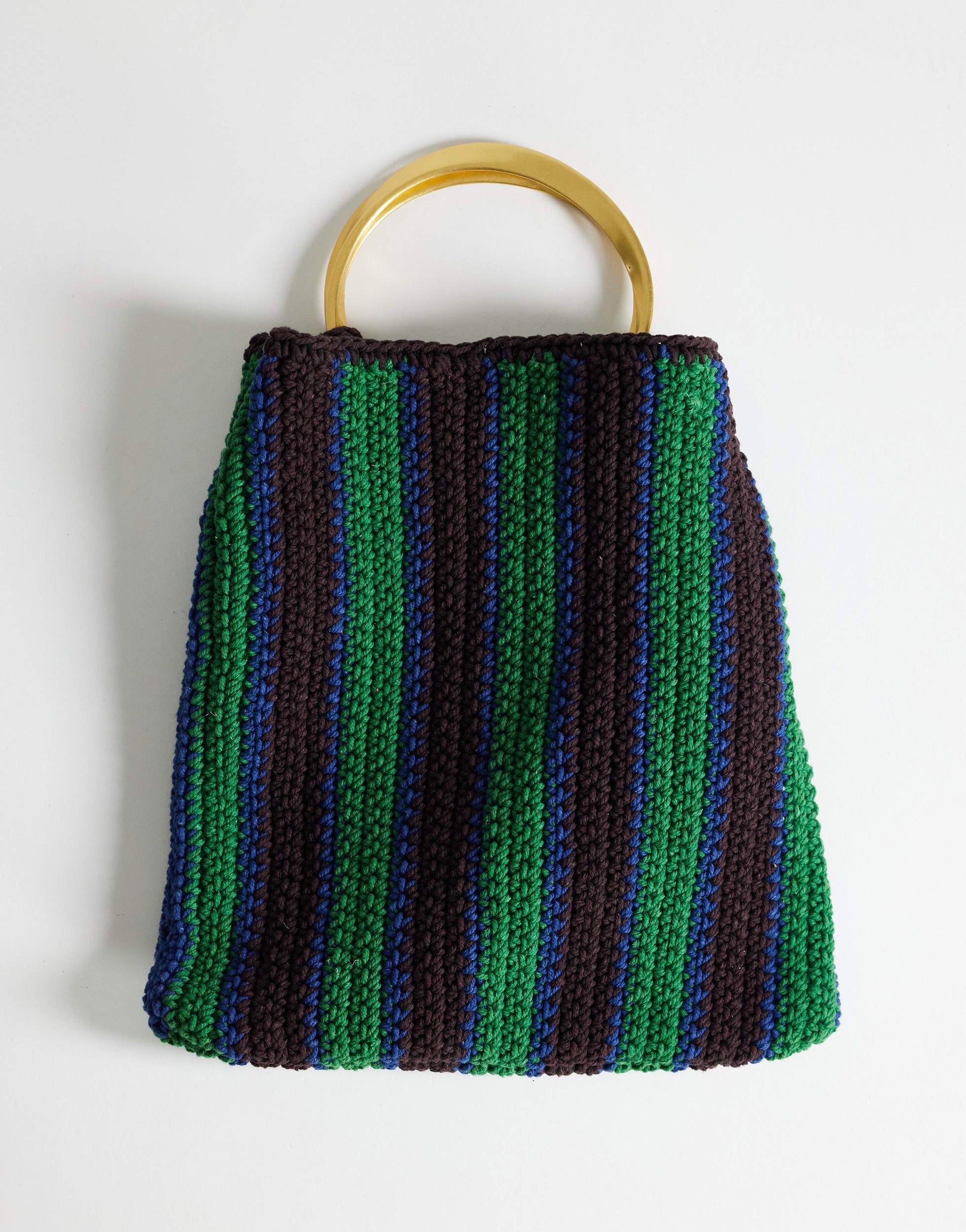 Topshop Carlie metal handle stripe crochet bag in green stripe