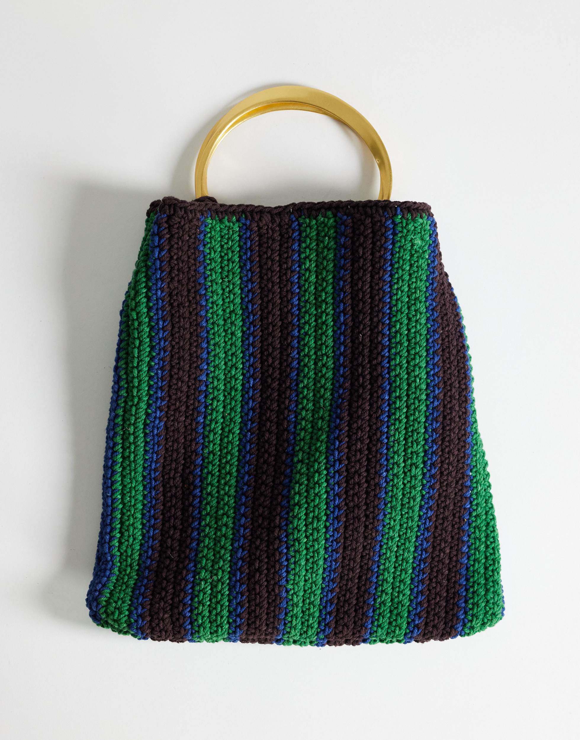 Topshop Carlie metal handle stripe crochet bag in green stripe