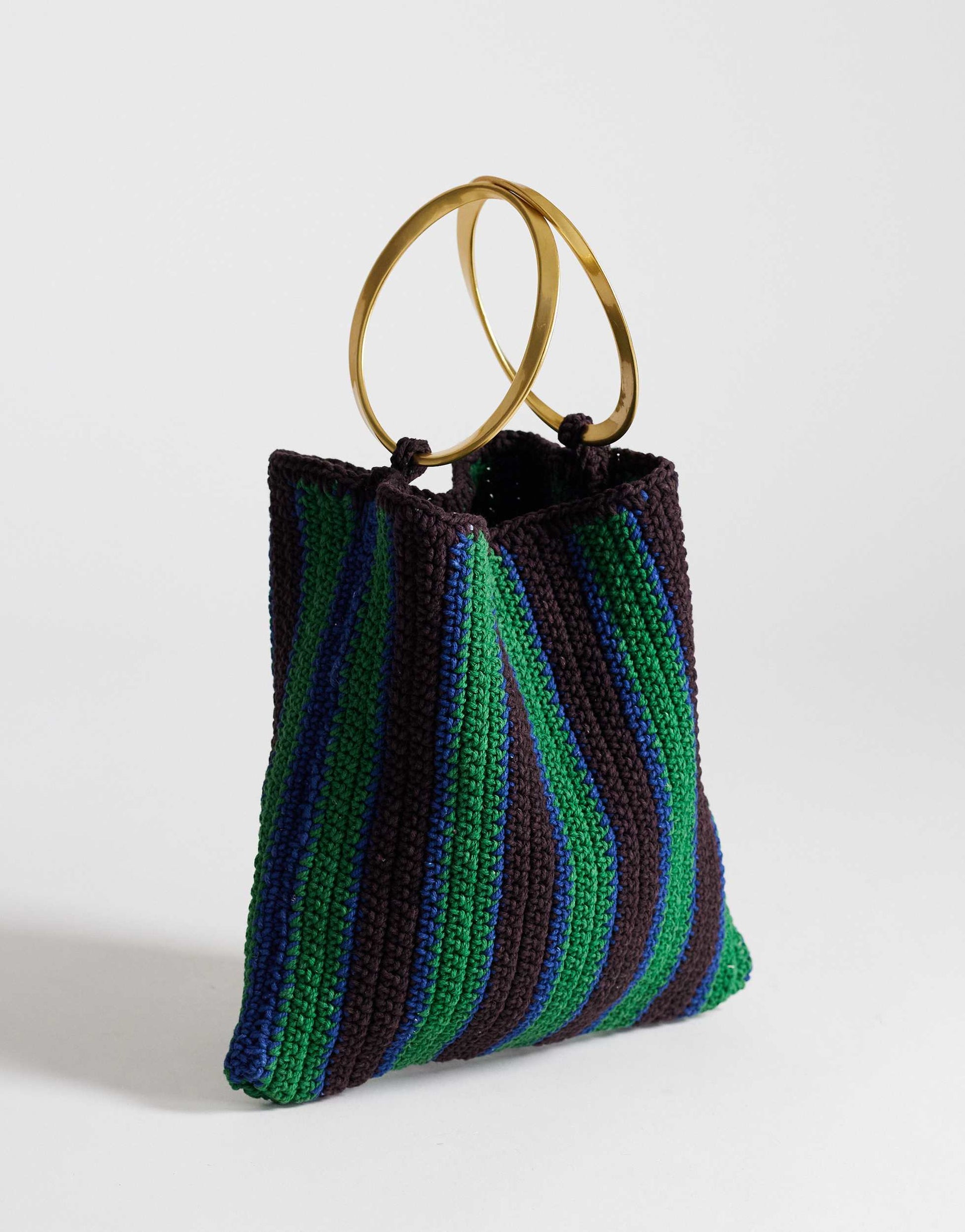 Topshop Carlie metal handle stripe crochet bag in green stripe