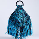 Topshop Hugo weave tassel straw bag in blue & black