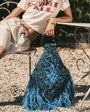 Topshop Hugo weave tassel straw bag in blue & black