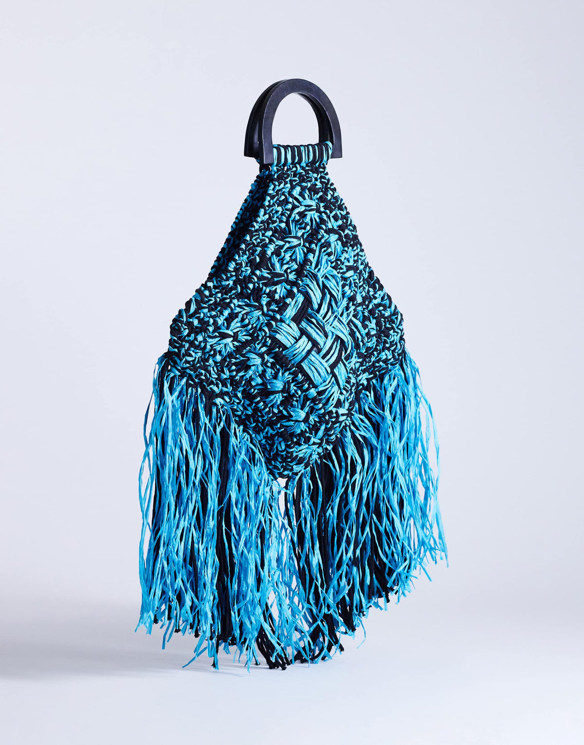 Topshop Hugo weave tassel straw bag in blue & black