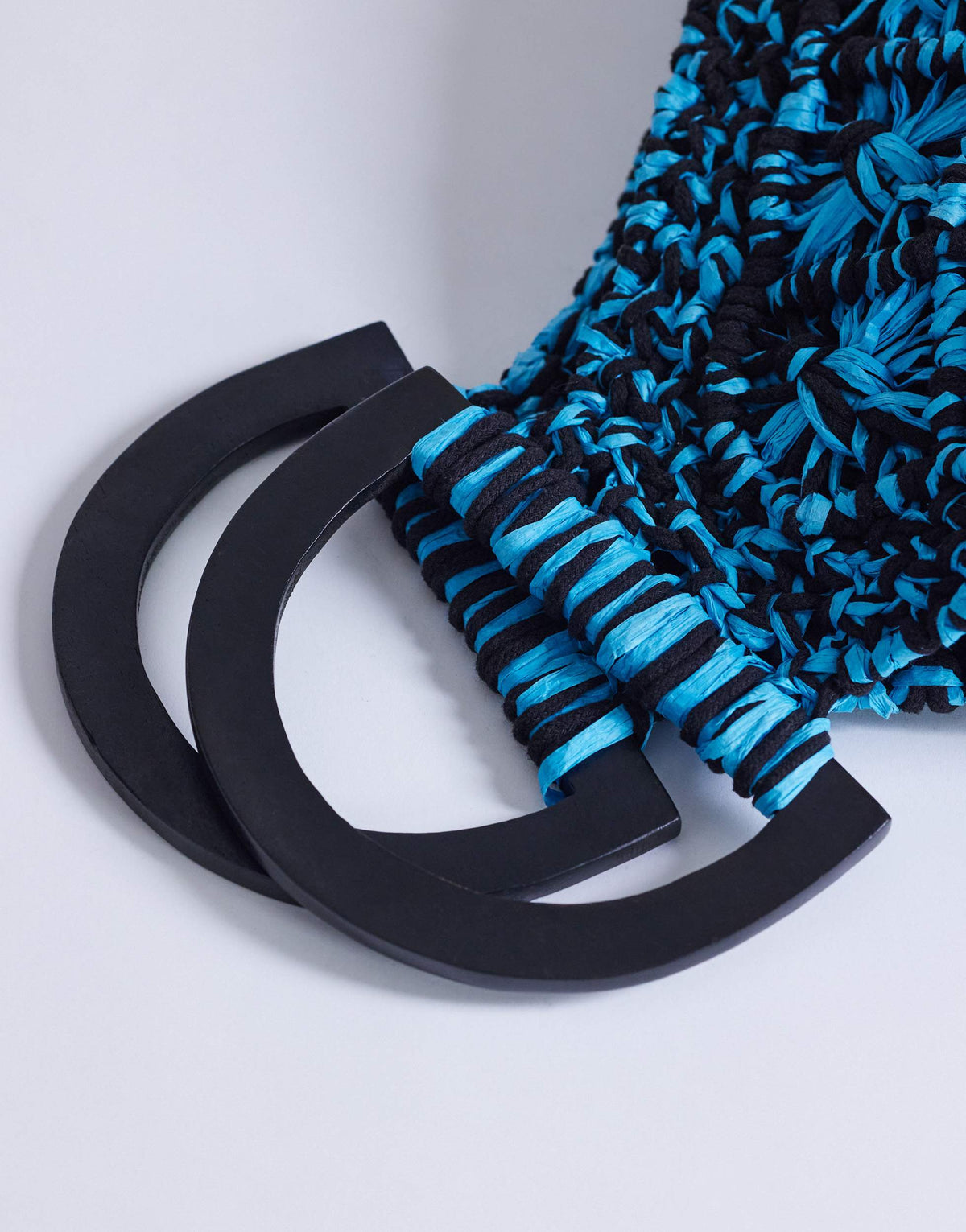 Topshop Hugo weave tassel straw bag in blue & black