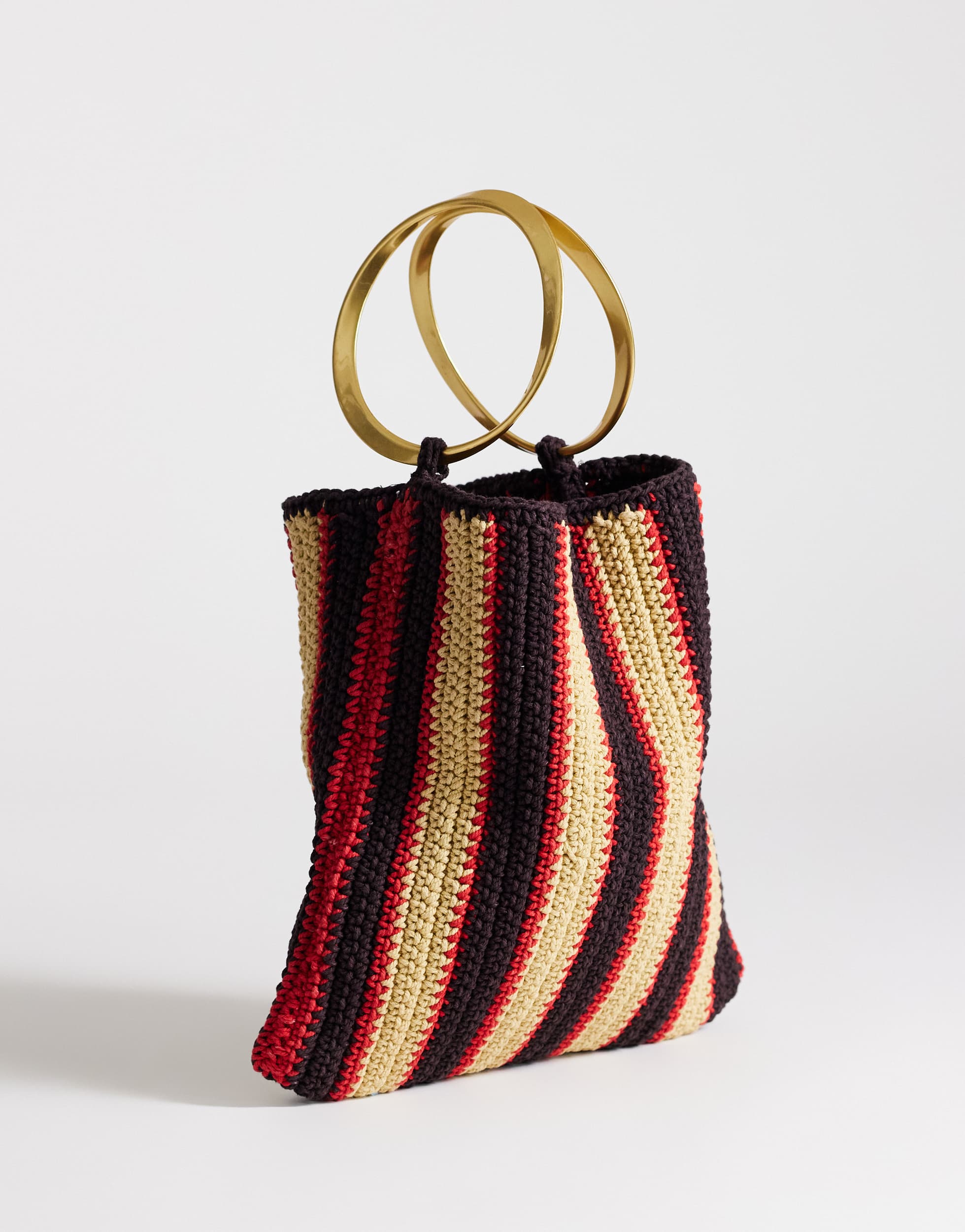 Topshop Carlie metal handle stripe crochet bag in chocolate stripe