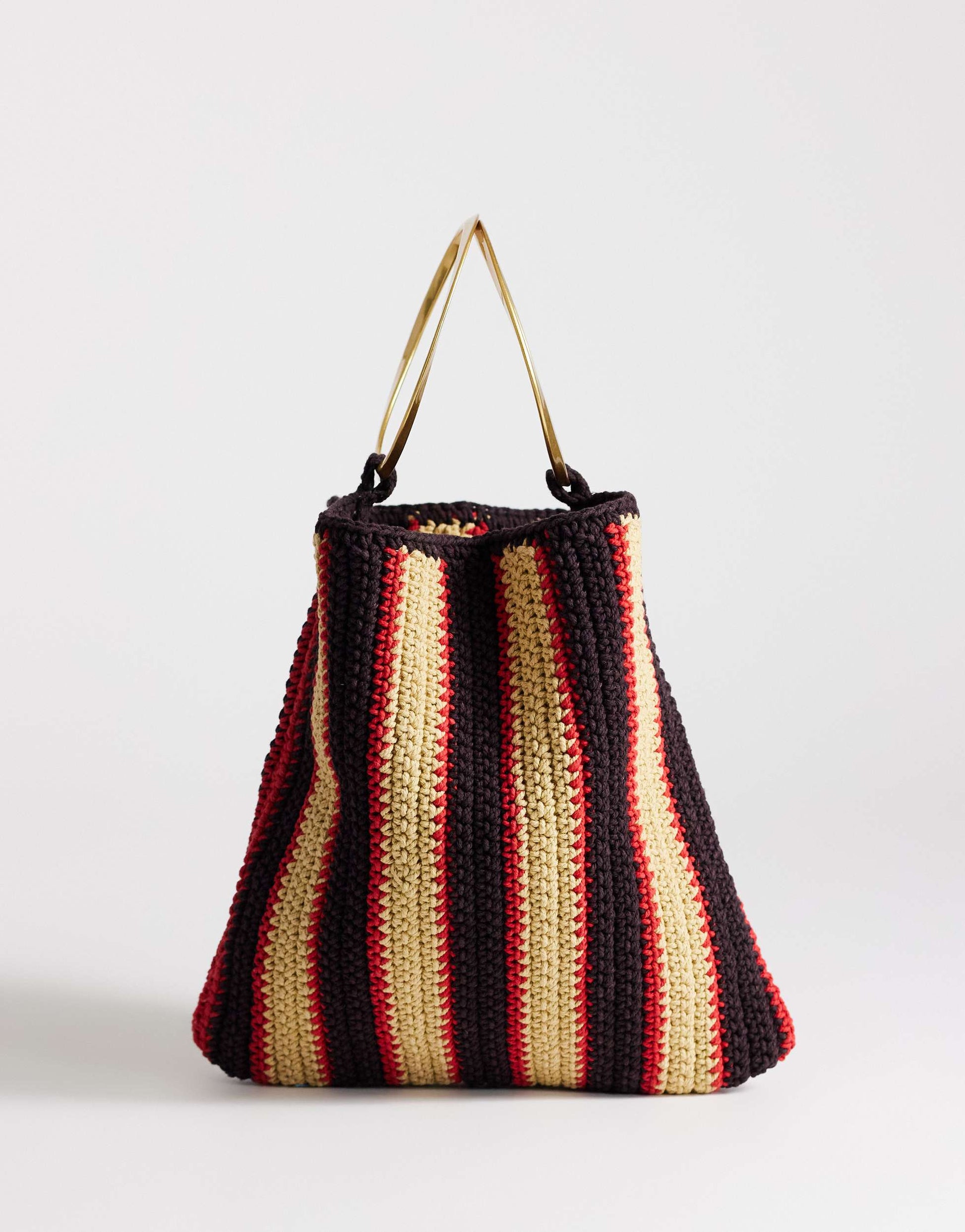 Topshop Carlie metal handle stripe crochet bag in chocolate stripe