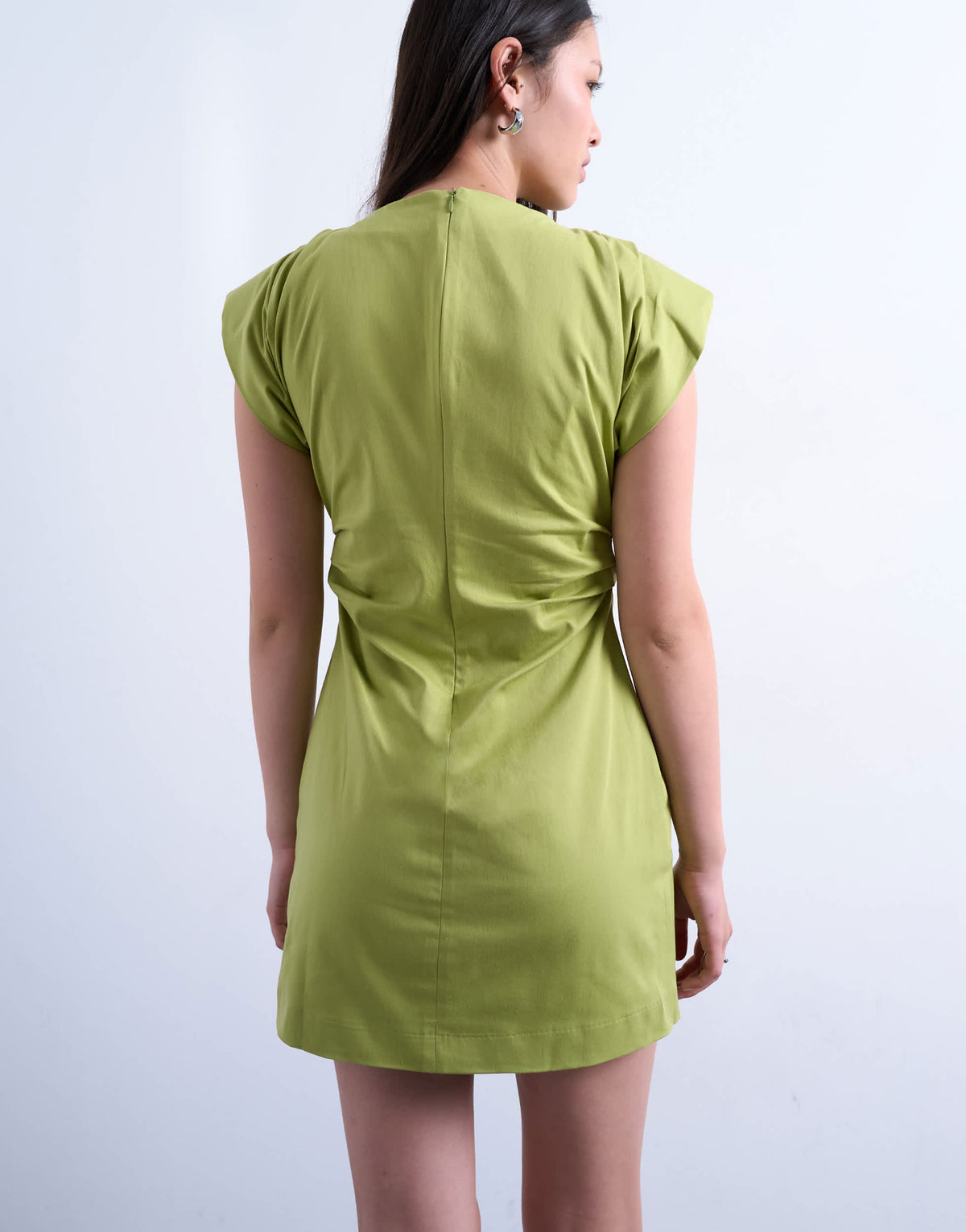 Topshop cinch waist ruched dress in olive green