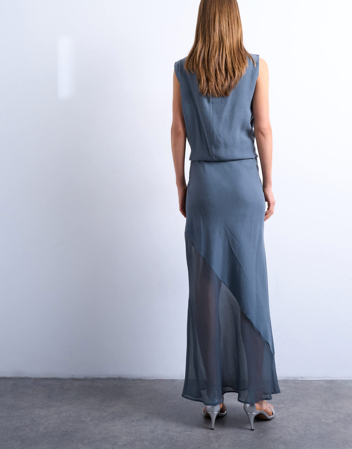 Topshop mixed fabric satin bias skirt in blue