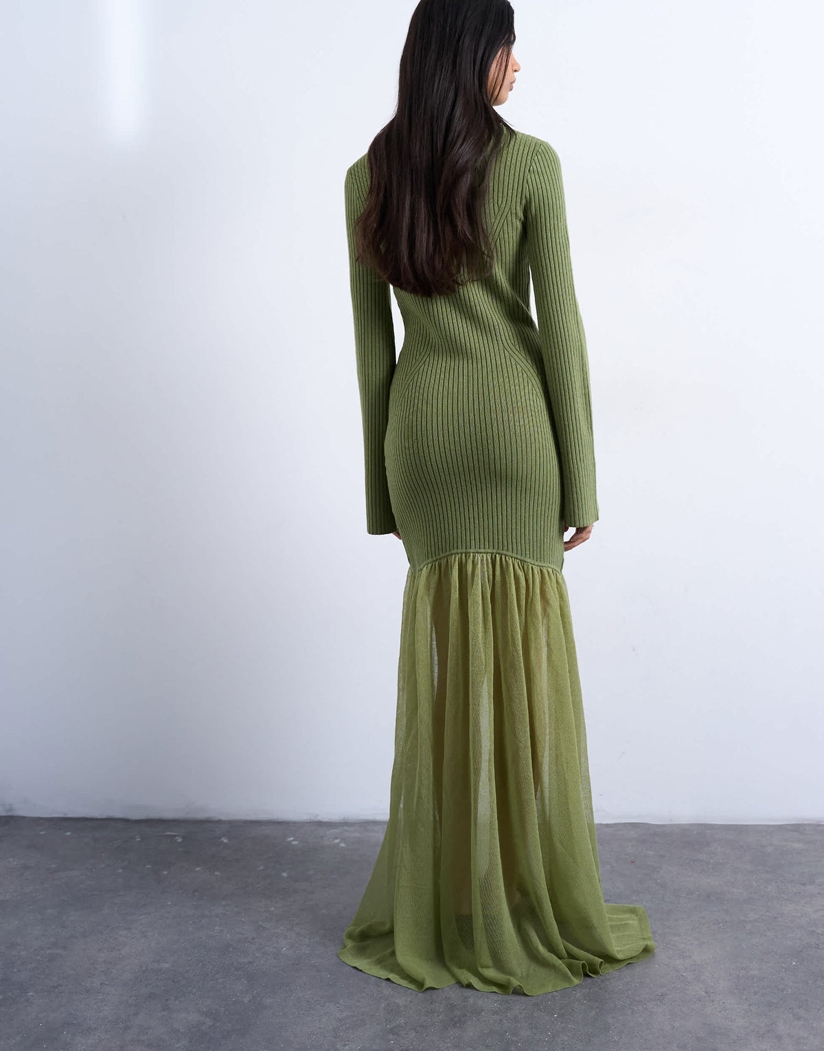 Topshop knitted full skirt dress in olive