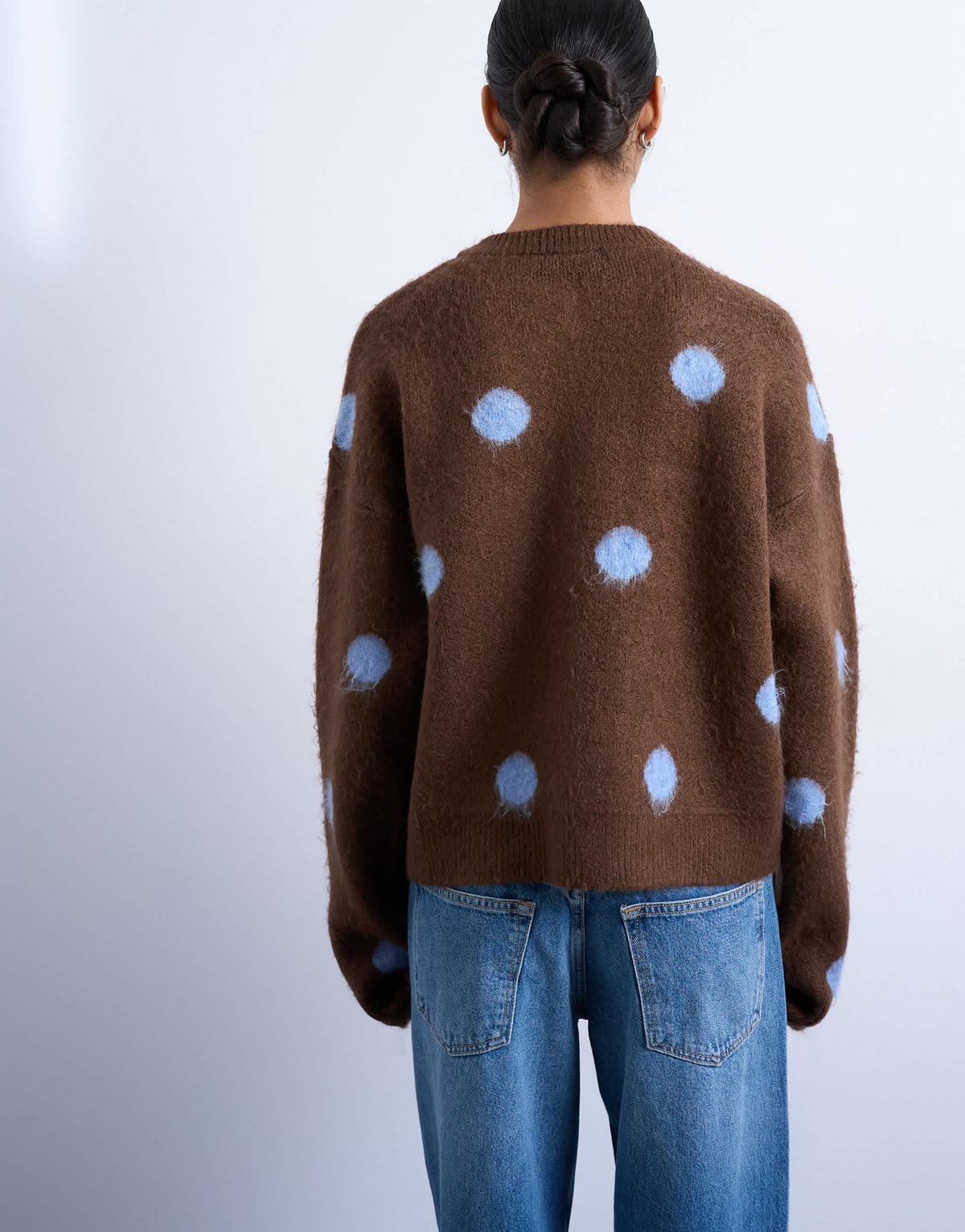 Topshop knitted brushed spot cardigan in brown