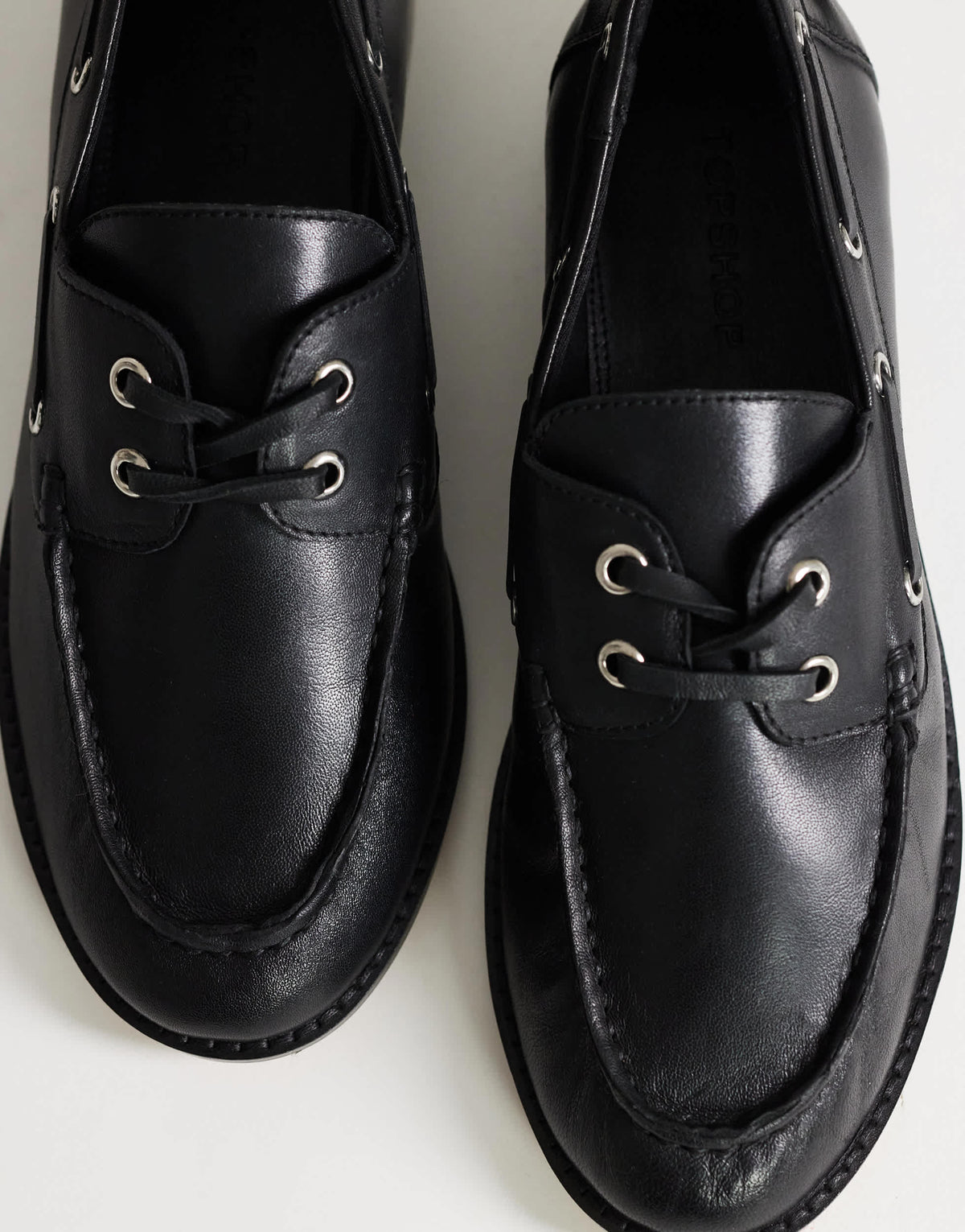 Topshop Brandi leather lace up shoe in black