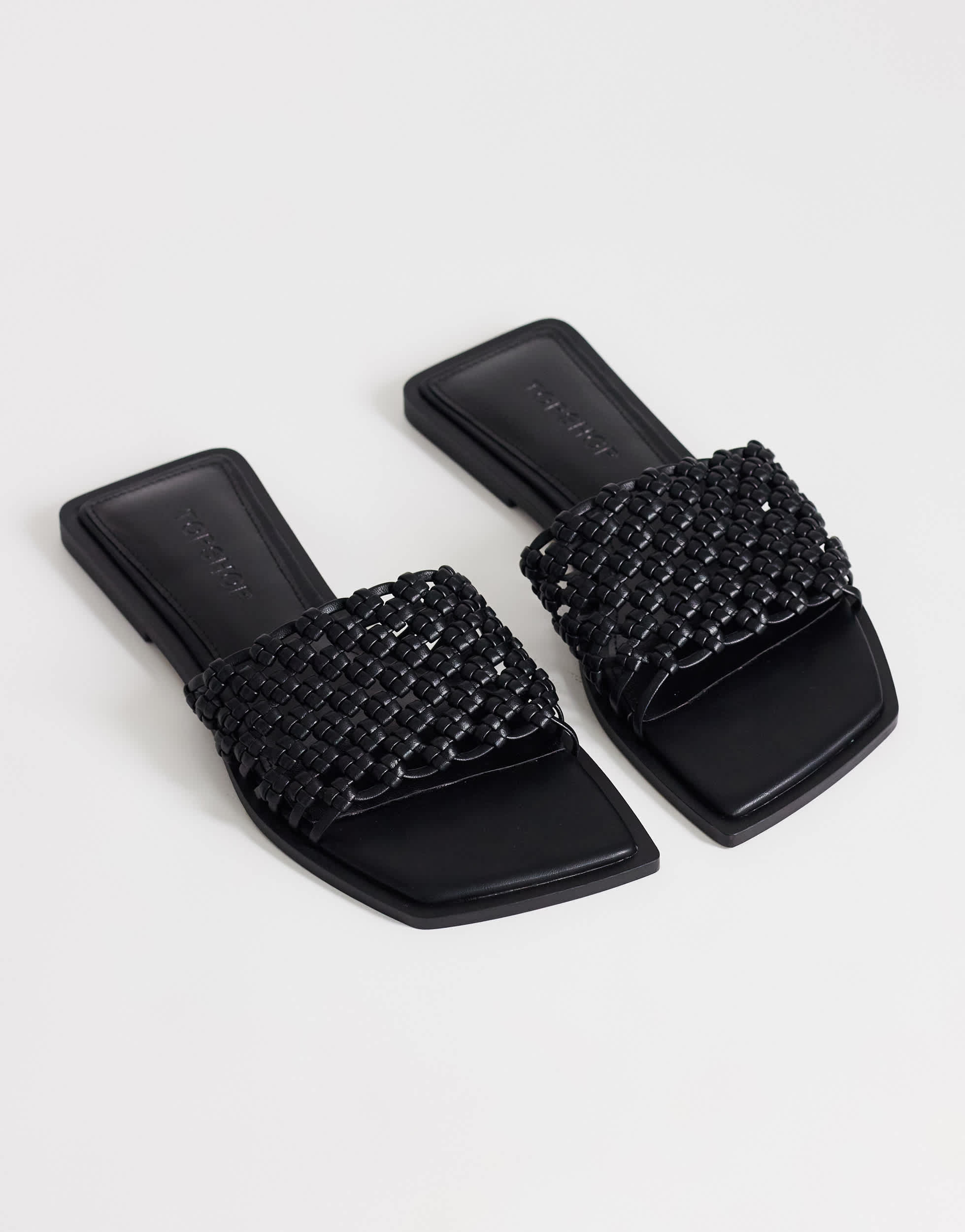Topshop Eve woven flat sandal in black