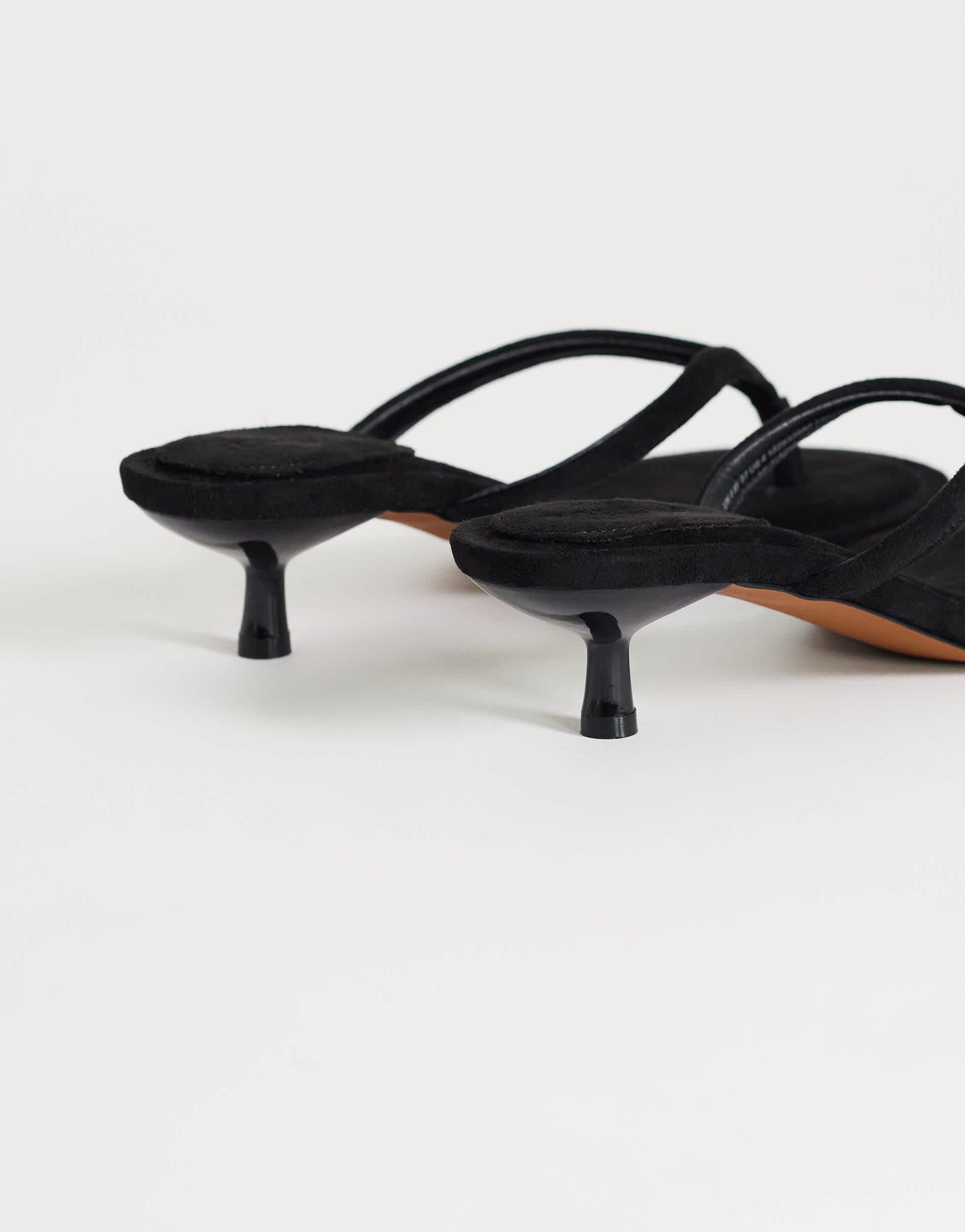 Topshop Axel toe thong mid heel sandal in black faux suede 