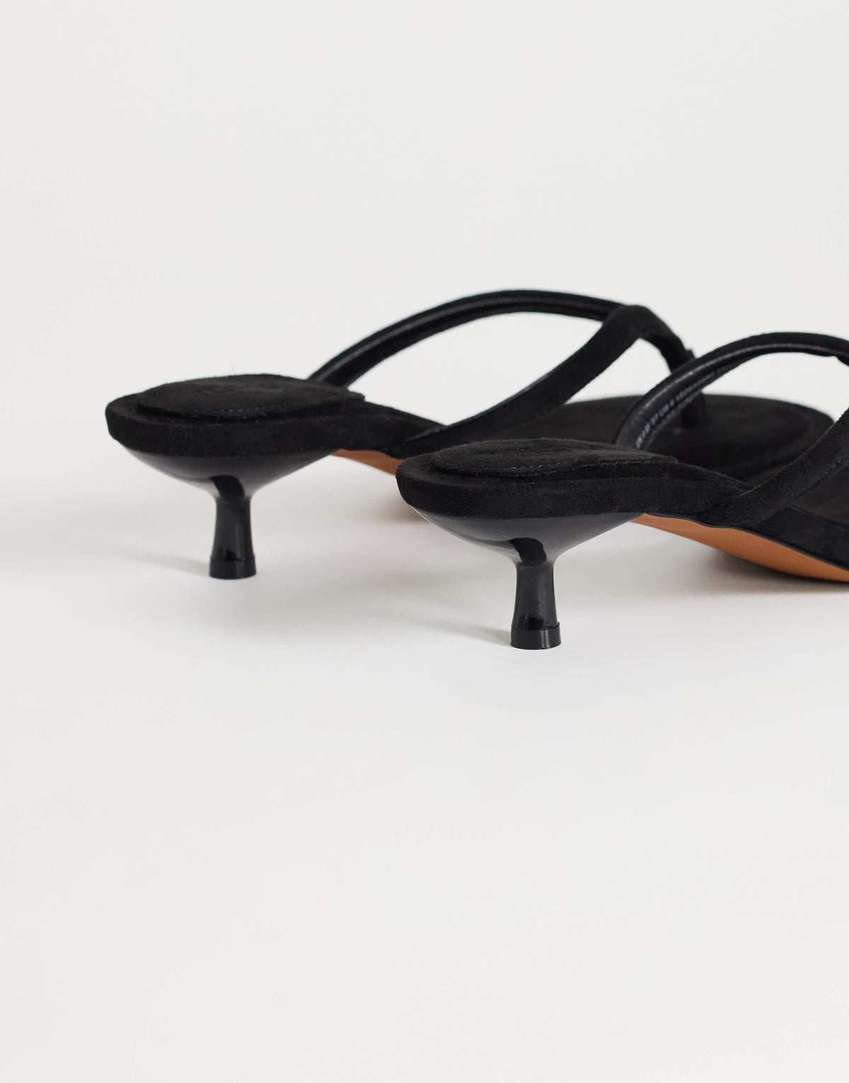 Topshop Axel toe thong mid heel sandal in black faux suede 