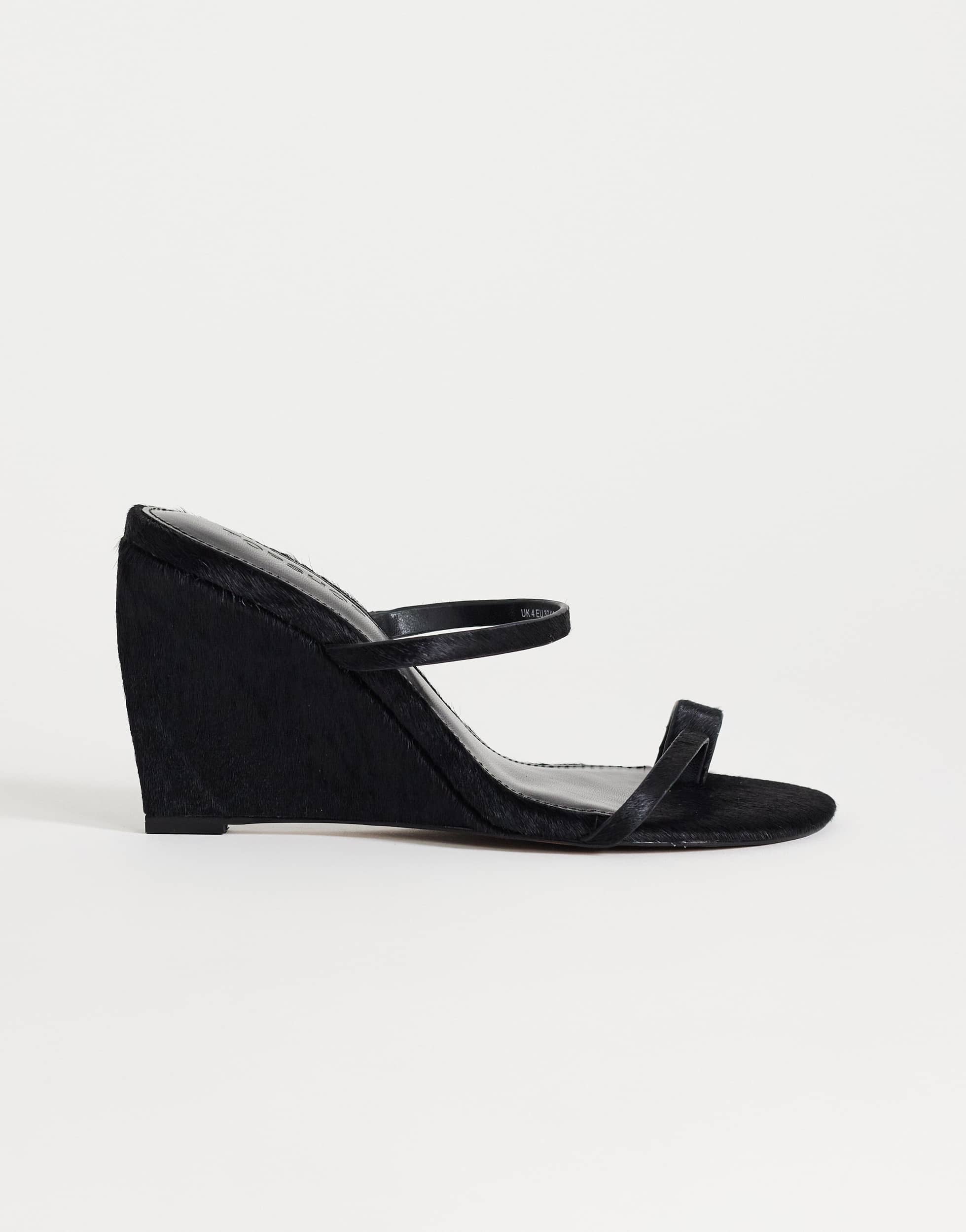 Topshop Abi strappy wedge heel in black hair on real leather