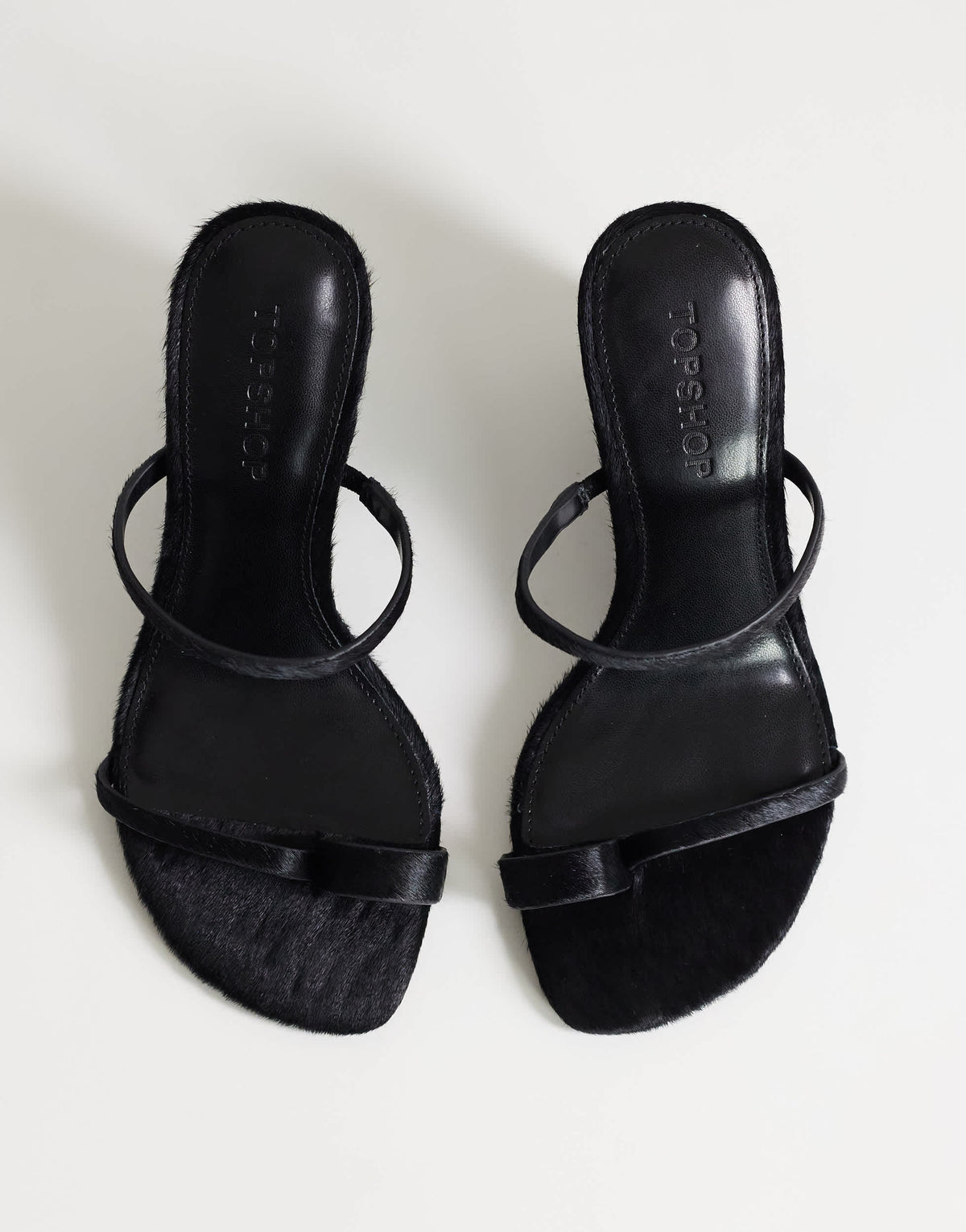 Topshop Abi strappy wedge high heel in black hair on real leather