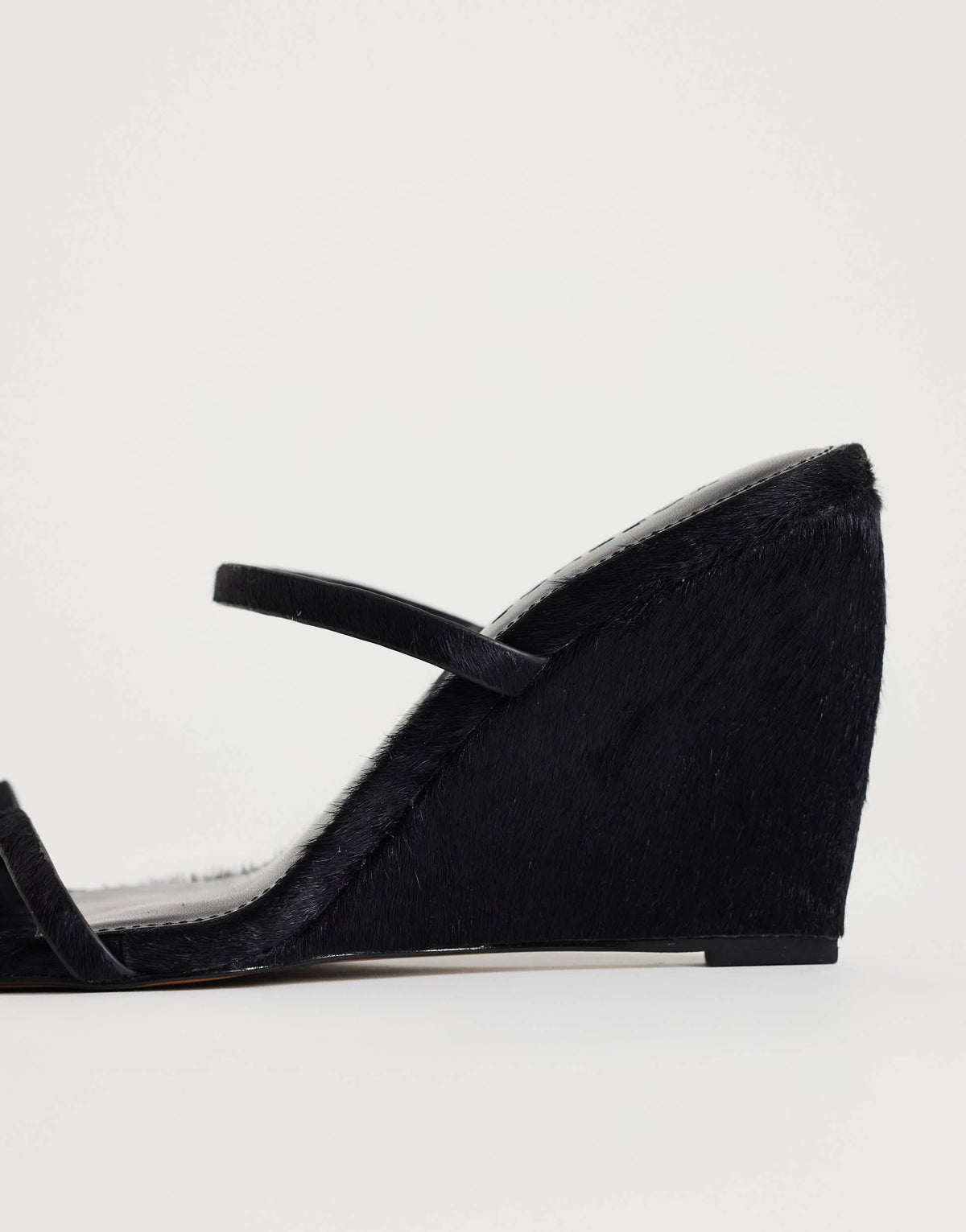 Topshop Abi strappy wedge high heel in black hair on real leather