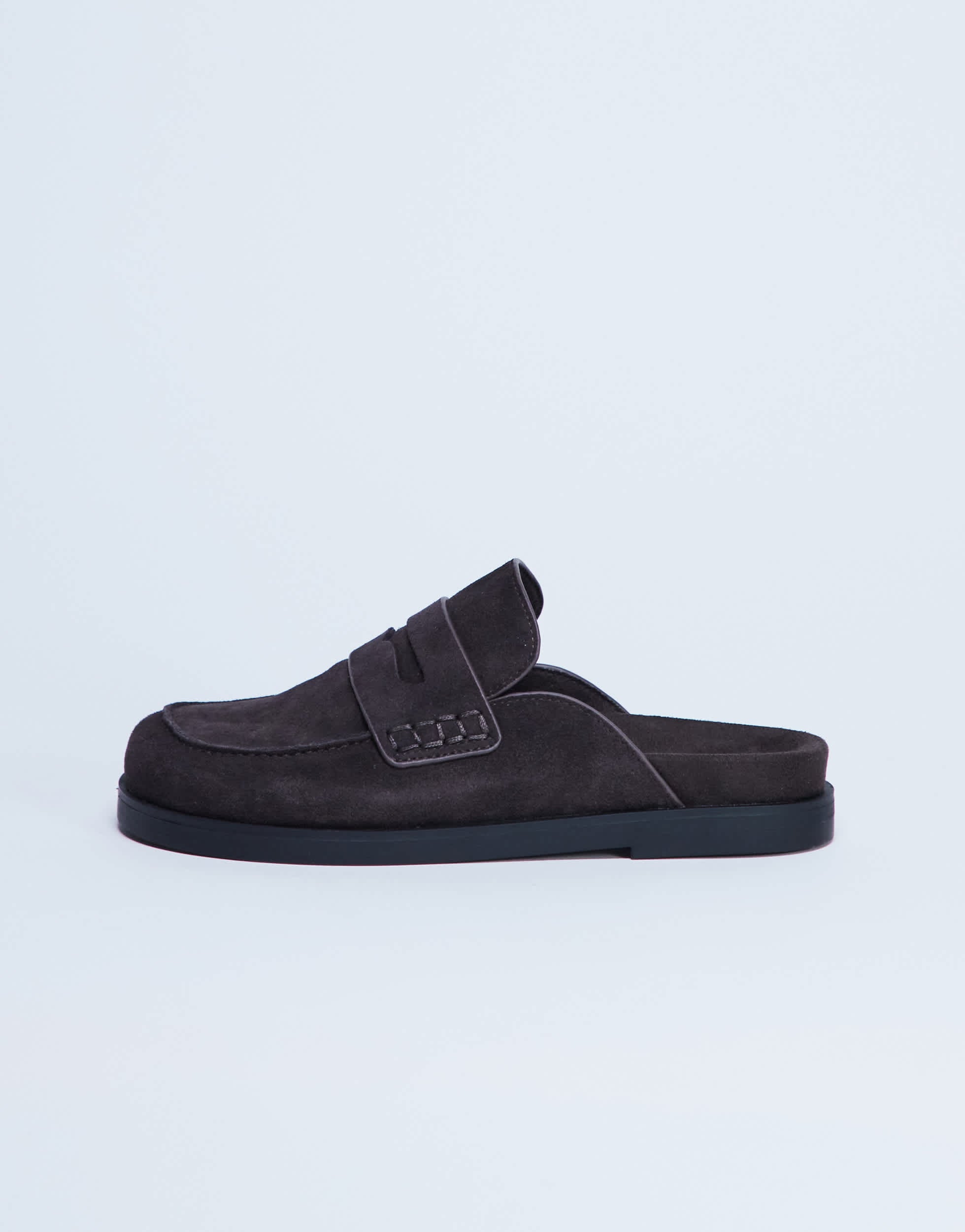 Topshop Addie real suede mule loafer in chocolate