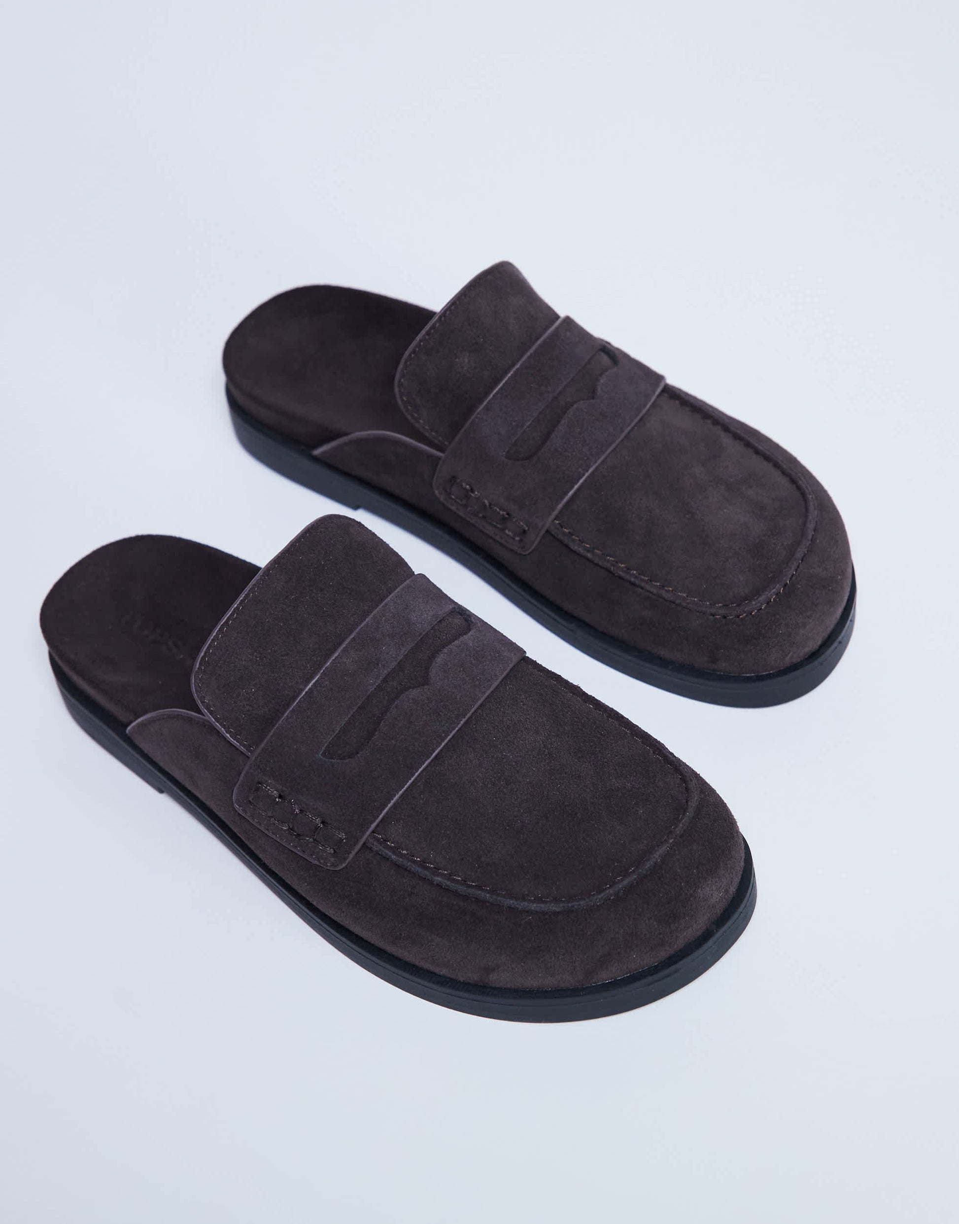 Topshop Addie real suede mule loafer in chocolate