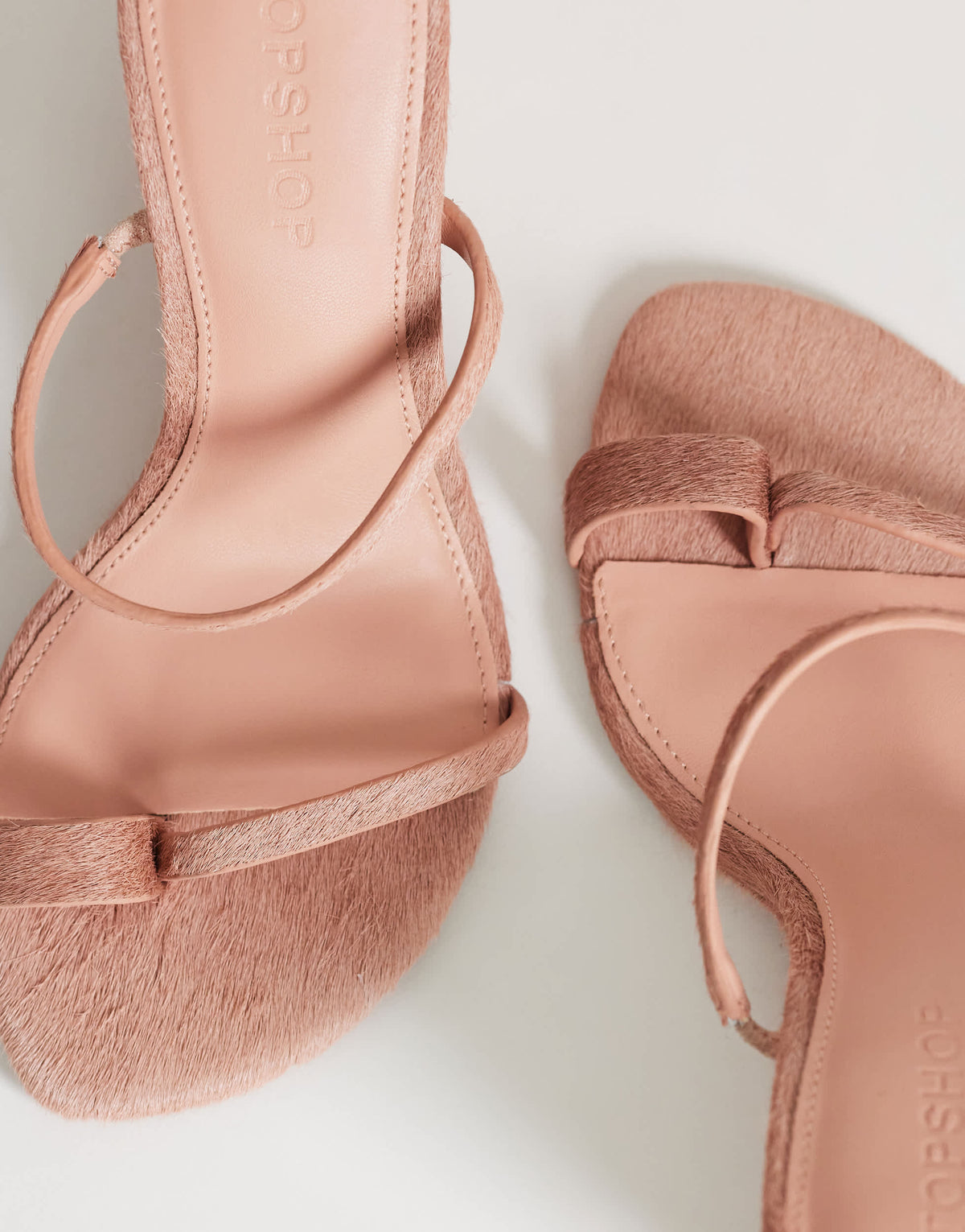 Topshop Abi strappy wedge high heel in pink hair on real leather